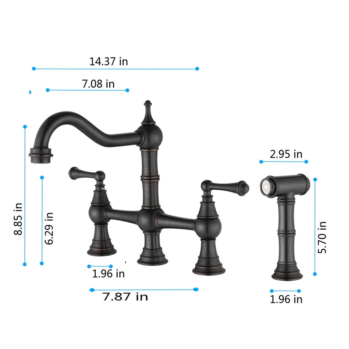 Bridge Dual Handles Kitchen Faucet With Pull-Out Side Spray in