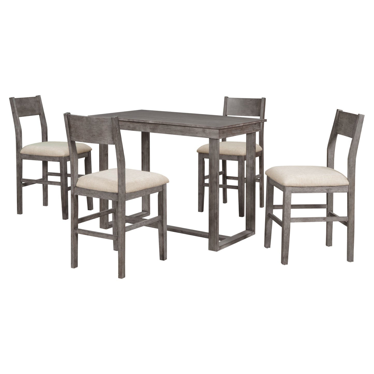 Farmhouse Counter Height 5-Piece Dining Table Set with 1 Rectangular Dining Table and 4 Dining Chairs for Small Places,Gray