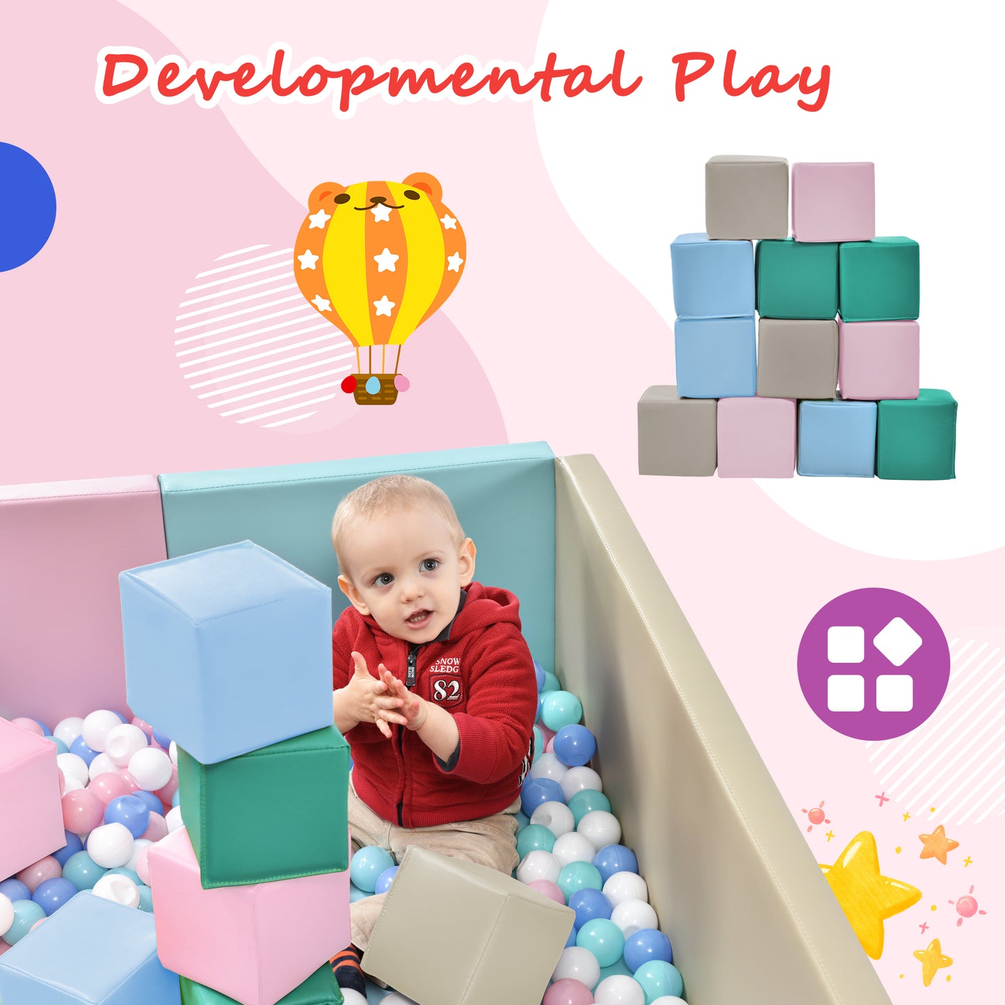 SoftZone Toddler Foam Block Playset, Soft Colorful Stacking Play Module Blocks Big Foam Shapes for Babies and Kids Building, Easy Clean Safe Indoor Active Play Structure