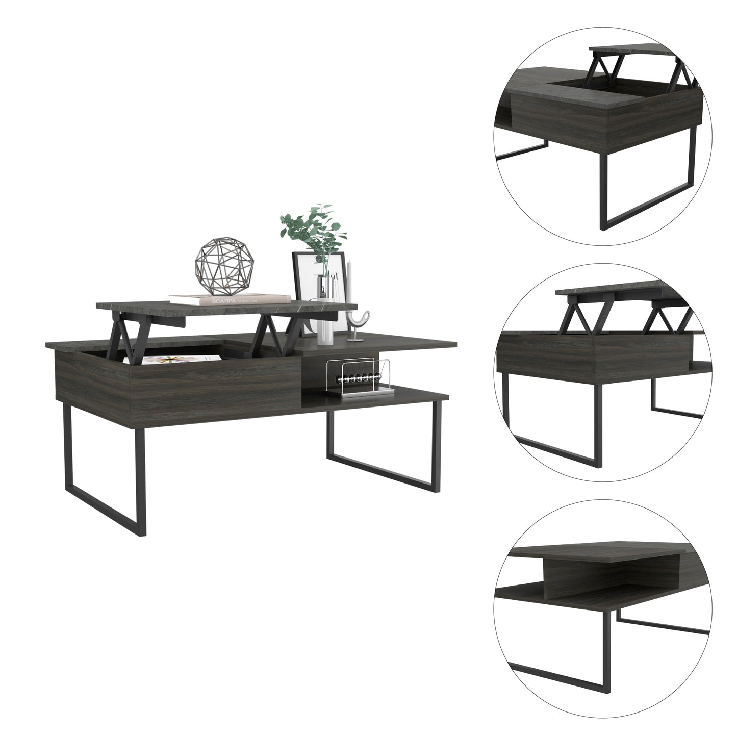 Versatile Squire Lift Top Coffee Table in Carbon Espresso and Onyx