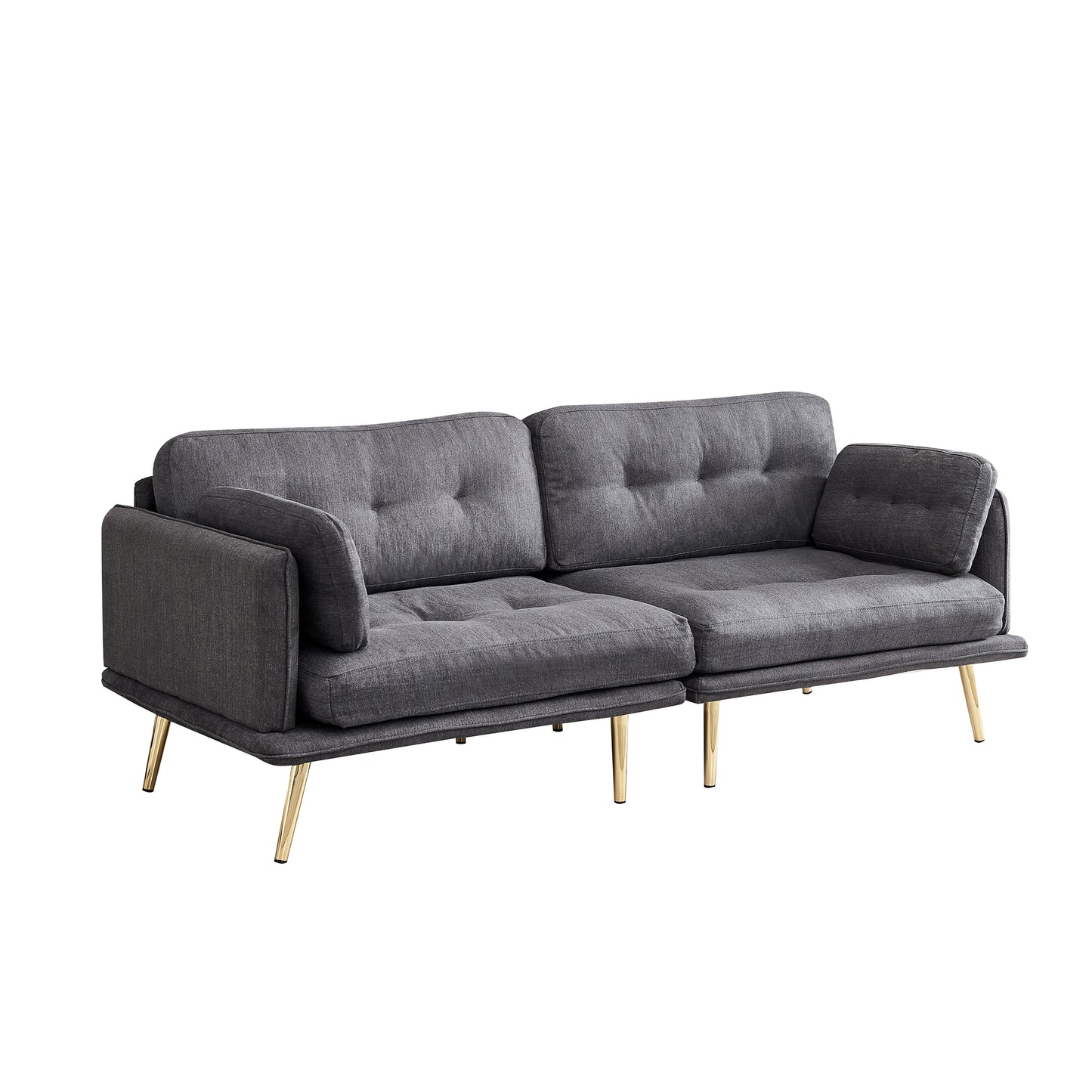 Elegant Dark Grey 3-Seat Sofa with Gold Metal Legs