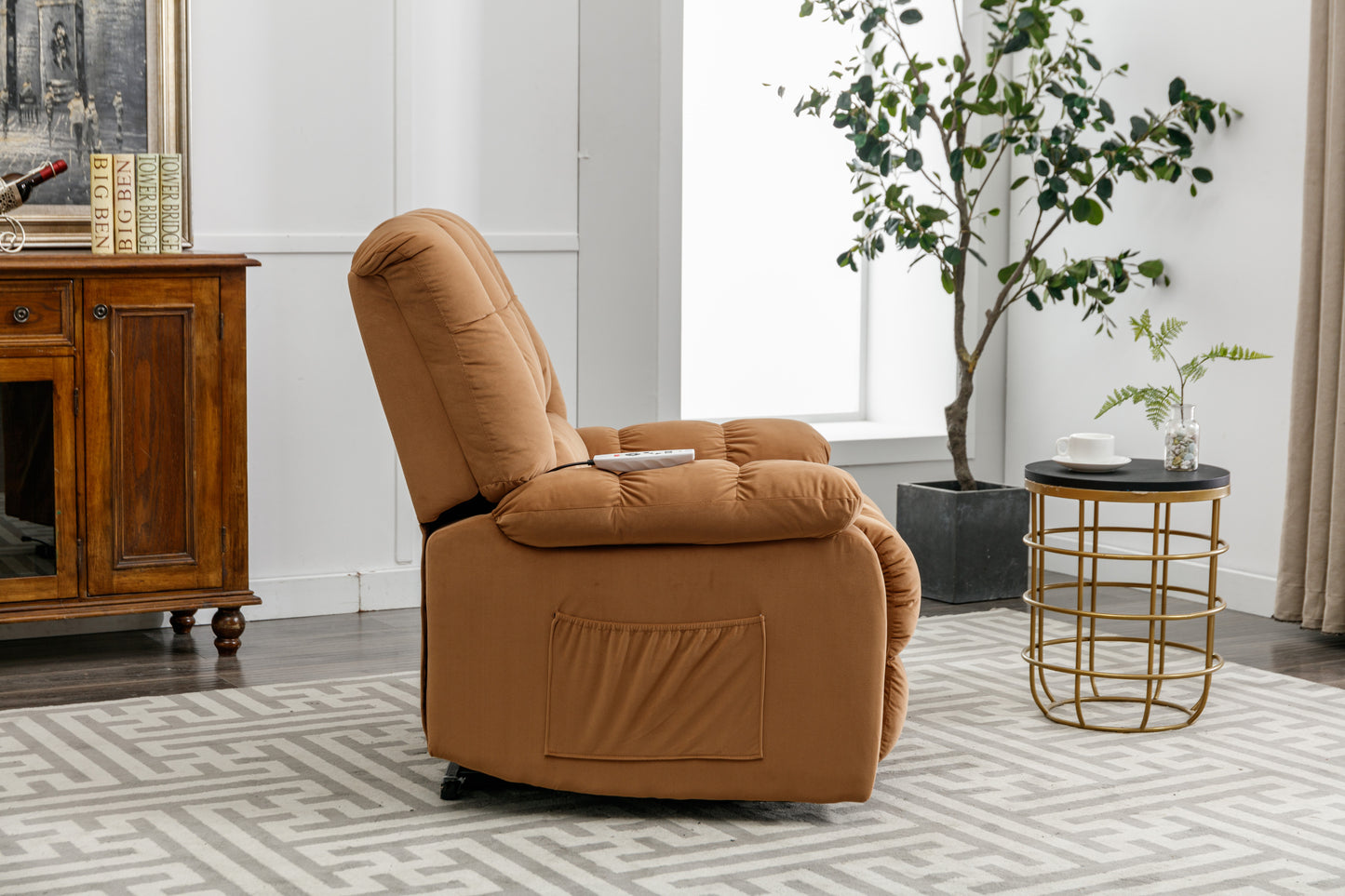 Massage Recliner Chair Electric Power Lift Recliner Chairs with Heat, Vibration, Side Pocket for Living Room, Bedroom, Light Brown