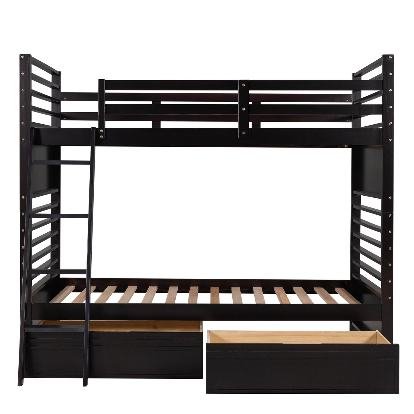 Espresso Twin Bunk Bed with Storage Drawers for Space Optimization