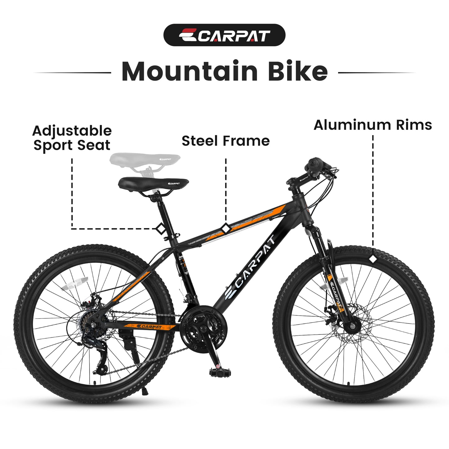 26 Inch Mountain Bike, Shimano 21 Speeds with Mechanical Disc Brakes, High-Carbon Steel Frame, Suspension MTB Bikes Mountain Bicycle for Adult & Teenagers