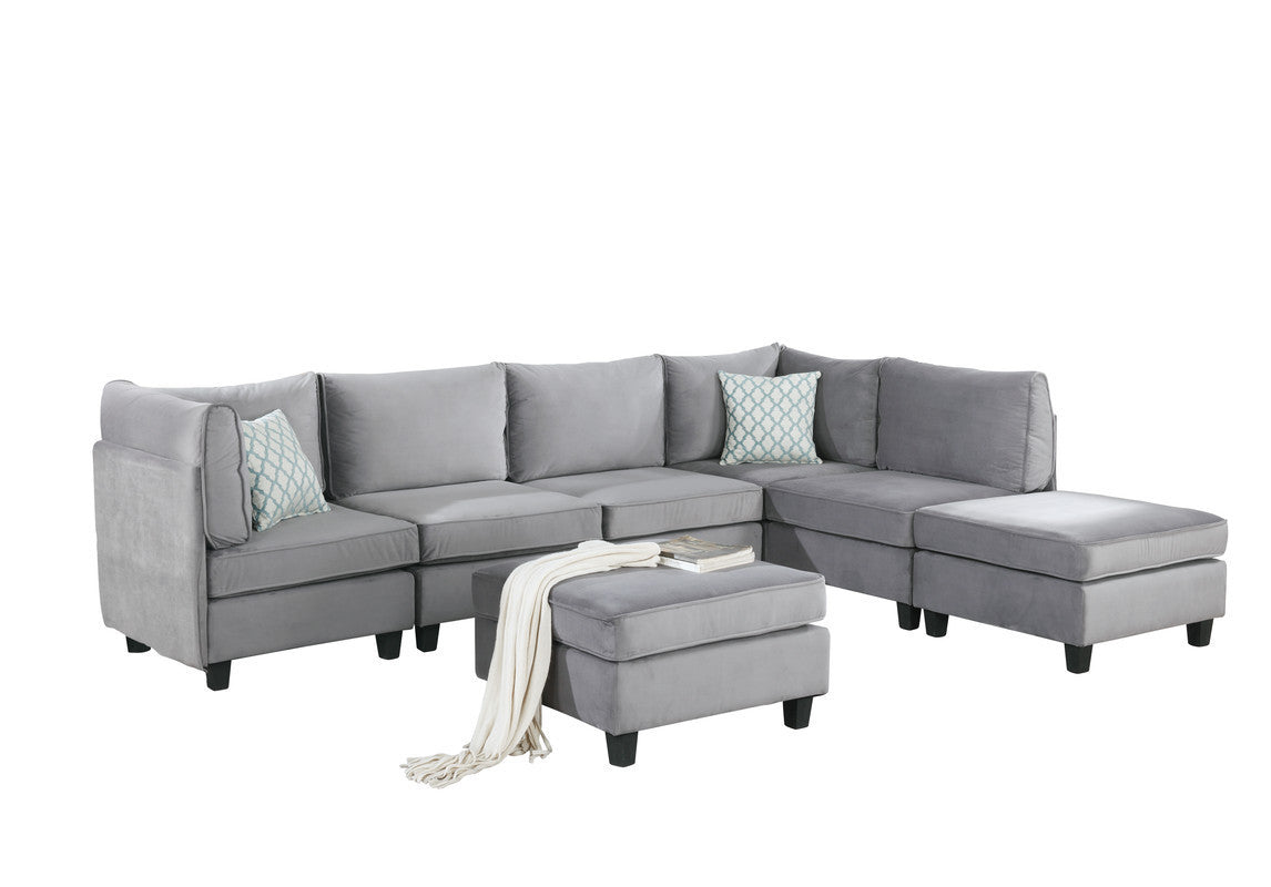 Zelmira Gray Velvet 7-Piece Modular Sectional Couch