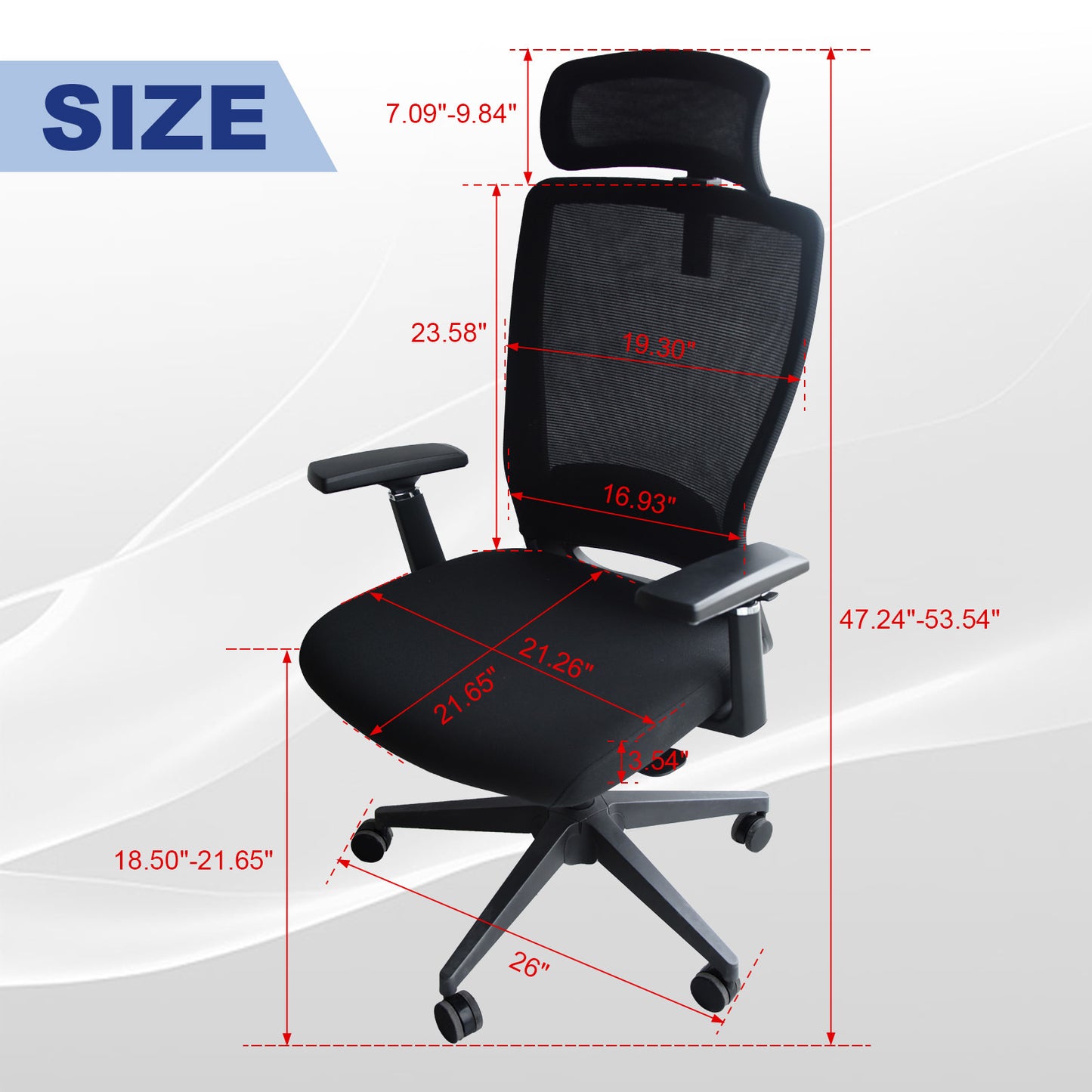 High-Back Computer Chair with Adjustable Height, Headrest,Breathable Mesh Desk Chair for Home Study Working (Black)