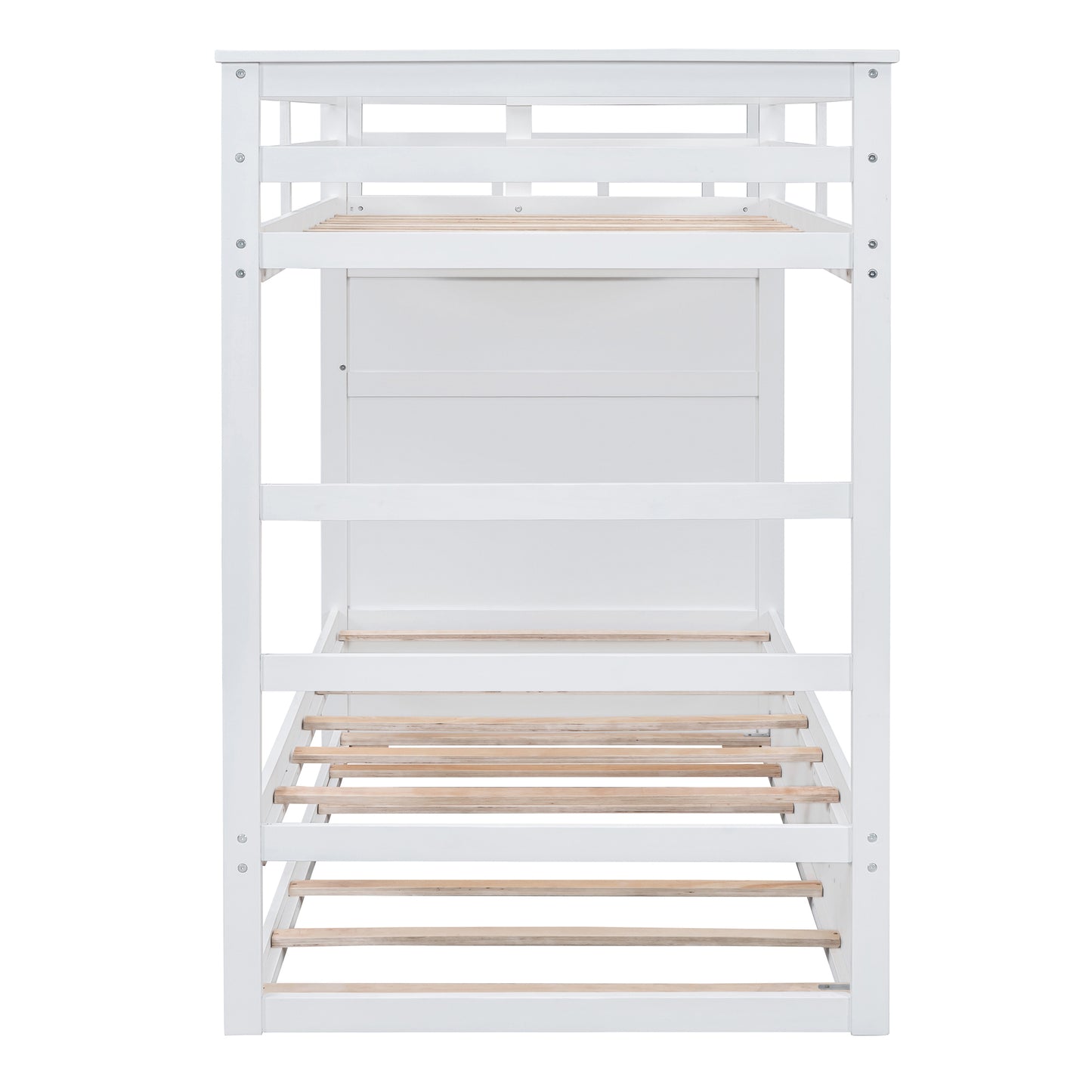 White Twin Over Twin Bunk Bed with Trundle, Staircase, and Storage Drawers