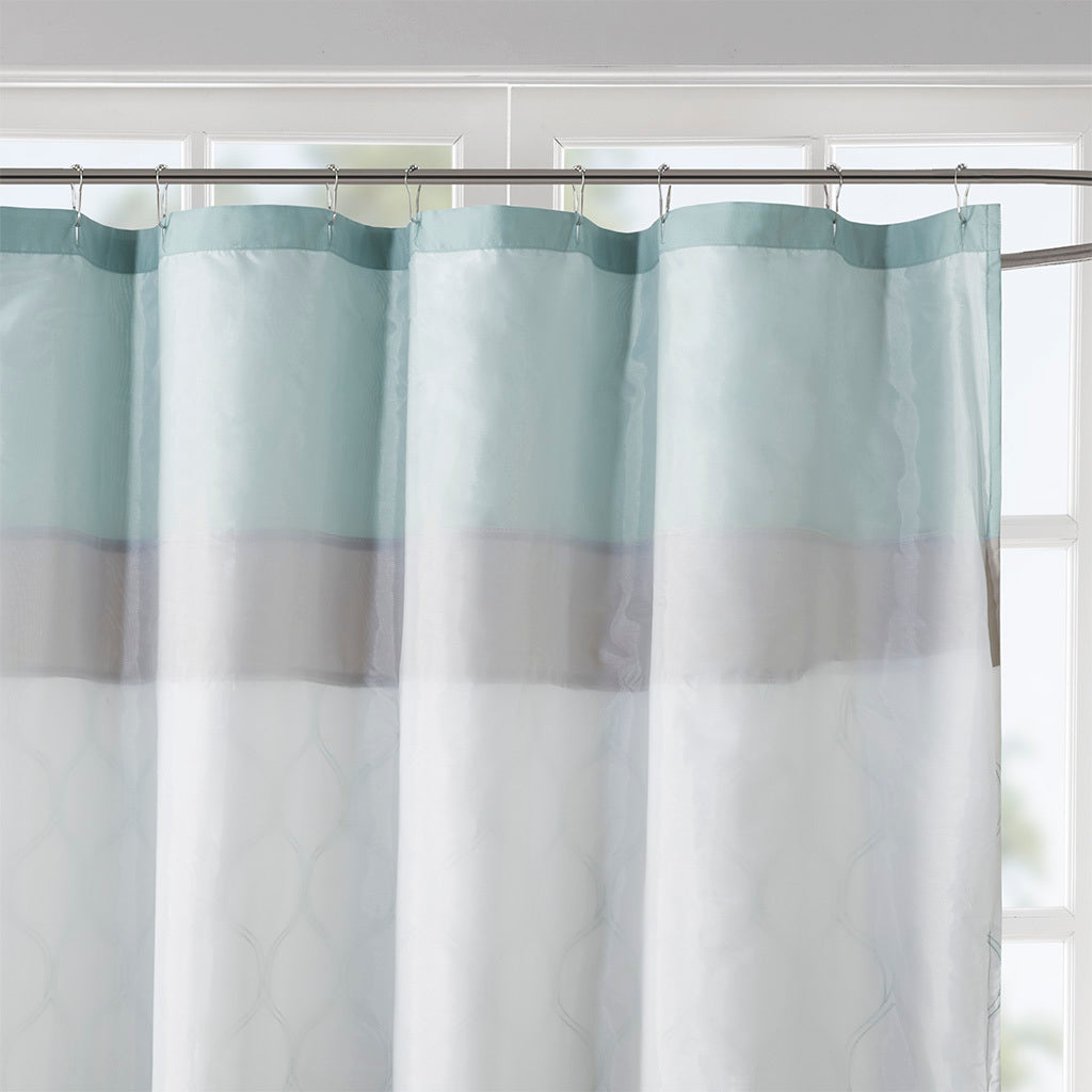 Elegant Oceanic Seafoam Printed Shower Curtain with Intricate Embroidery