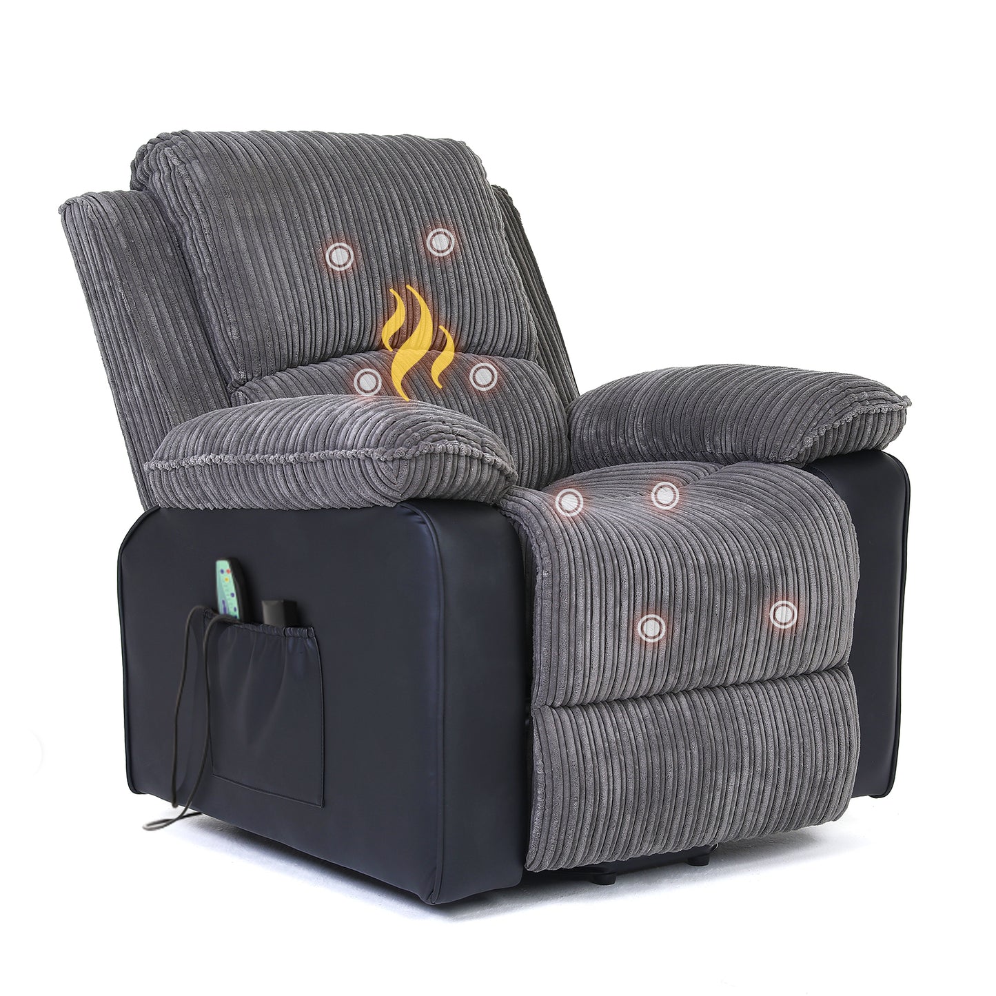 Corduroy + PU material thickened with side pockets armrests ergonomic power sofa chair with 8-point massage heating function