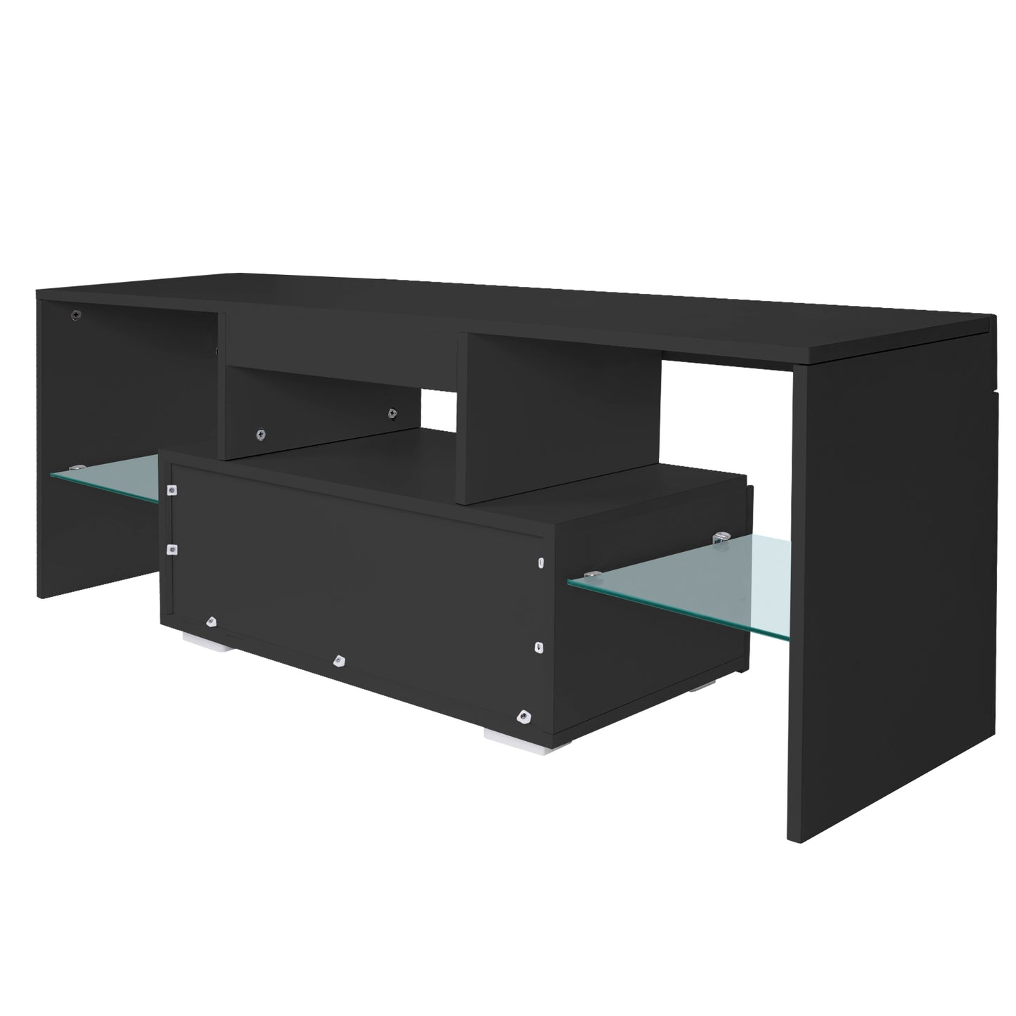 Sleek LED TV Stand with Drawer, Color-Changing Lights, and Modern Design