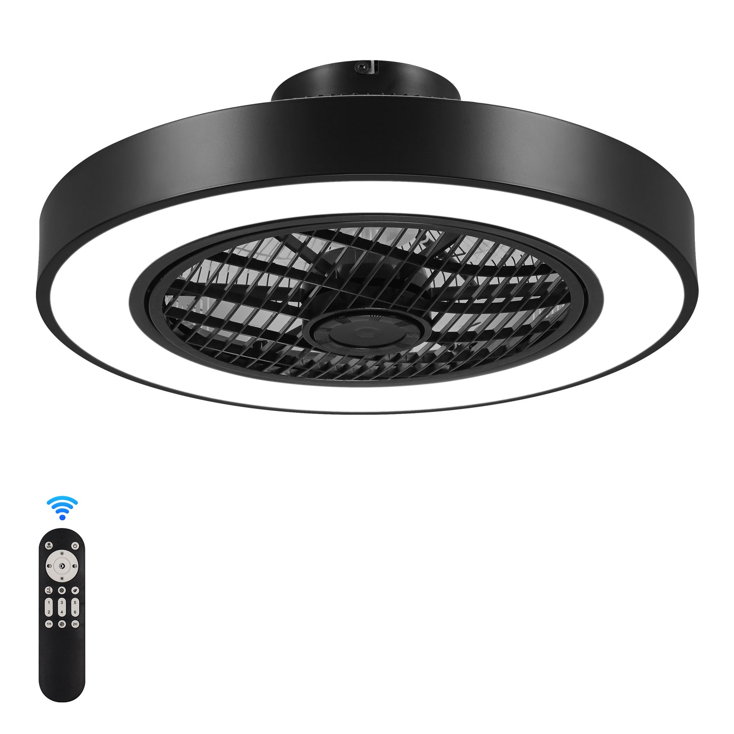 20-inch Modern Enclosed Bladeless Ceiling Fan With Lights (Black)