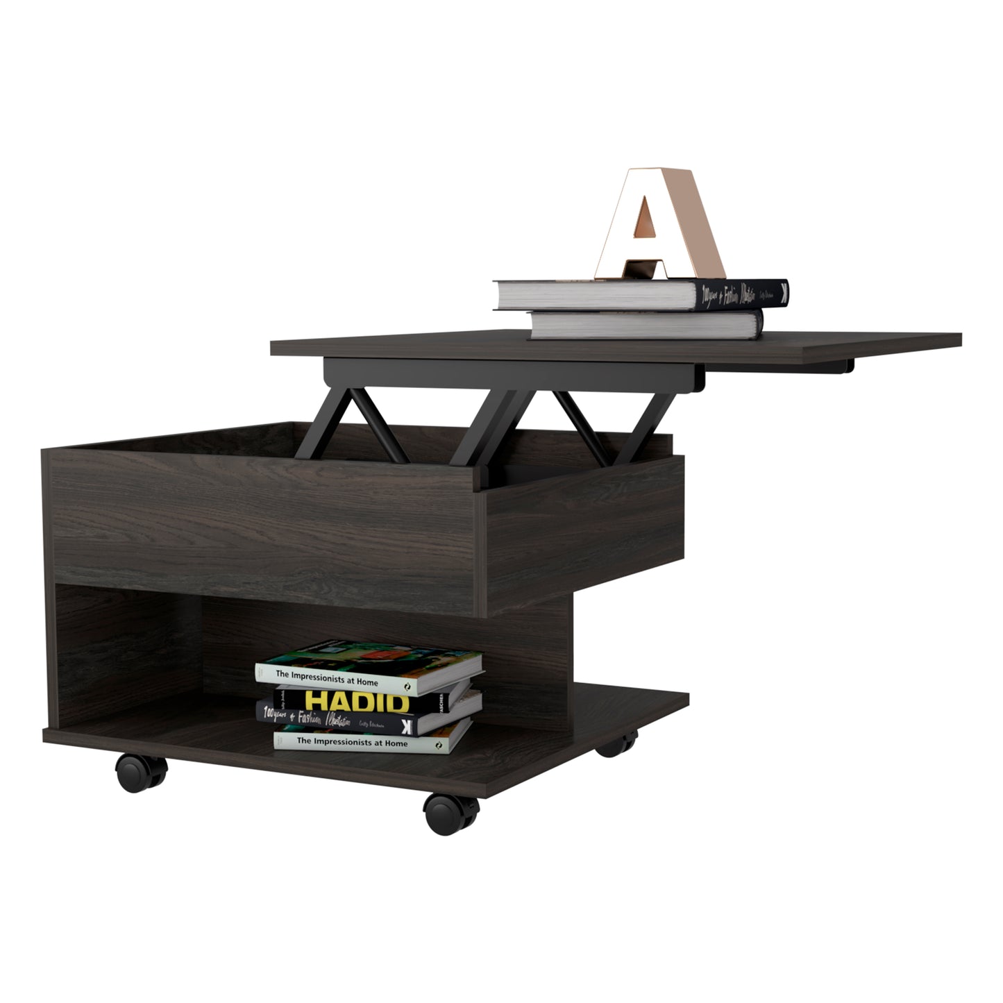 Mercuri Lift Top Coffee Table with Storage, Casters, Carbon Espresso Finish
