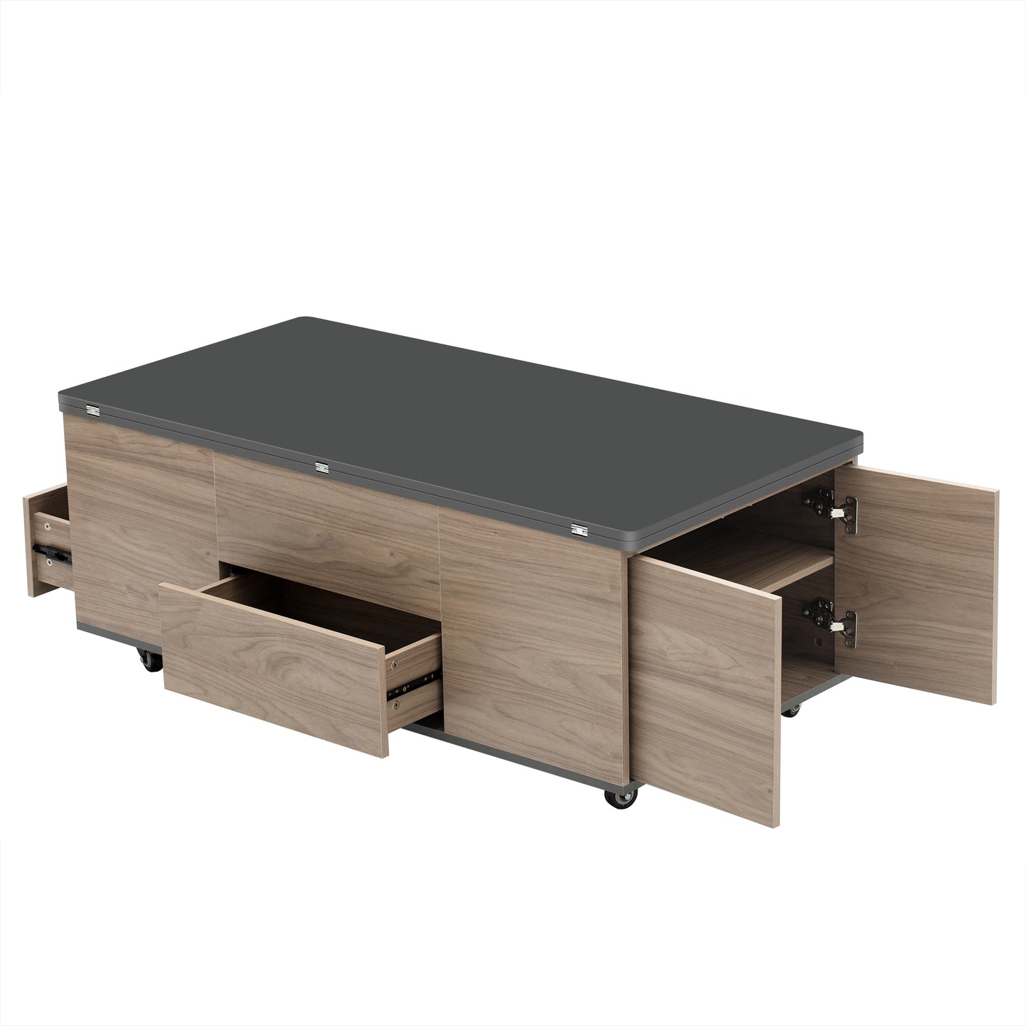 Walnut and Black Lift Top Coffee Table with Multi Functional Drawers