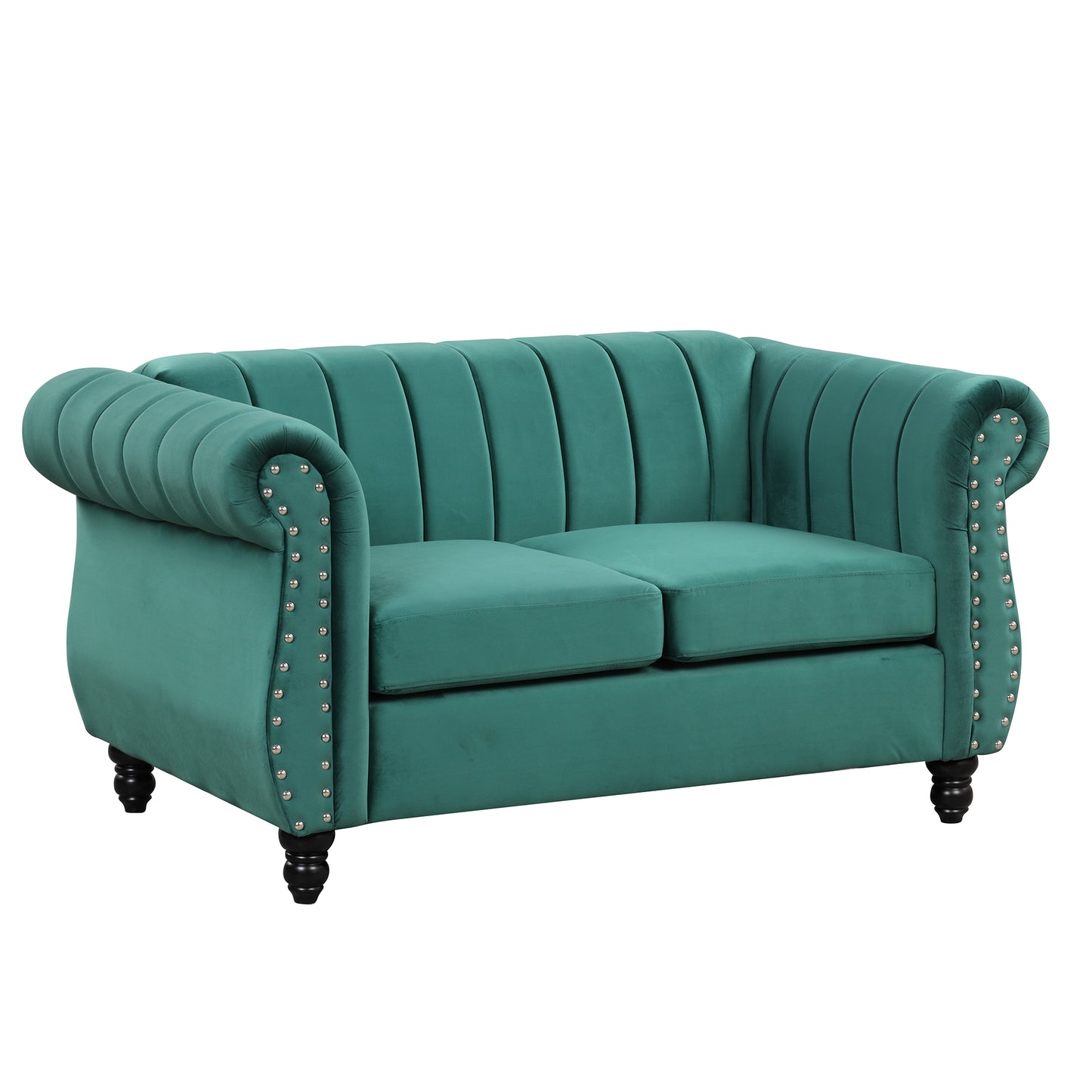 Dutch Fluff Upholstered Modern Green Sofa with Solid Wood Legs