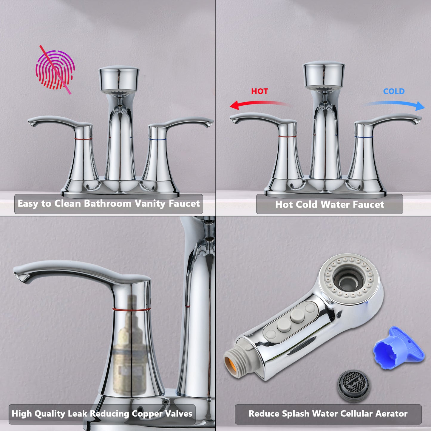 Bathroom Chrome Centerset Faucet with Pull-Out Sprayer