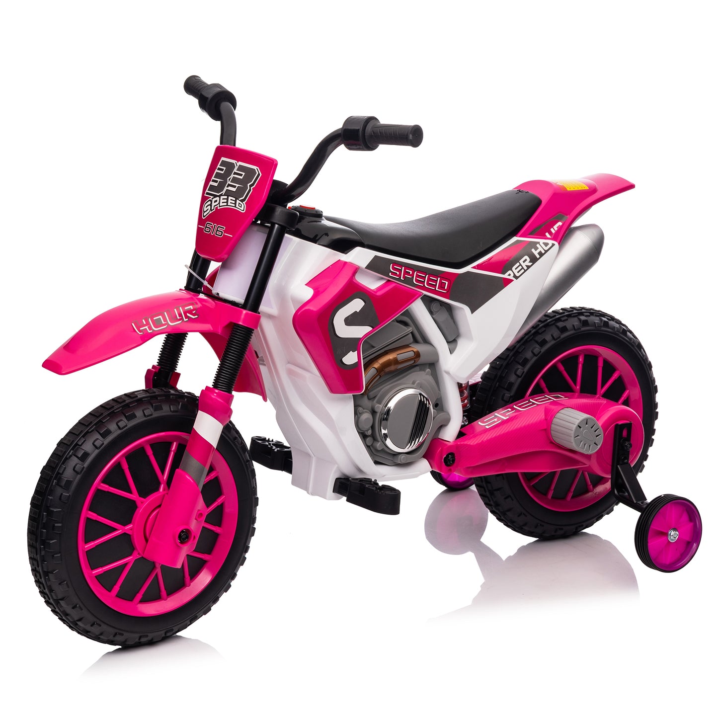 12V Kids Ride on Toy Motorcycle, Electric Motor Toy Bike with Training Wheels for Kids 3-6, Rose Red