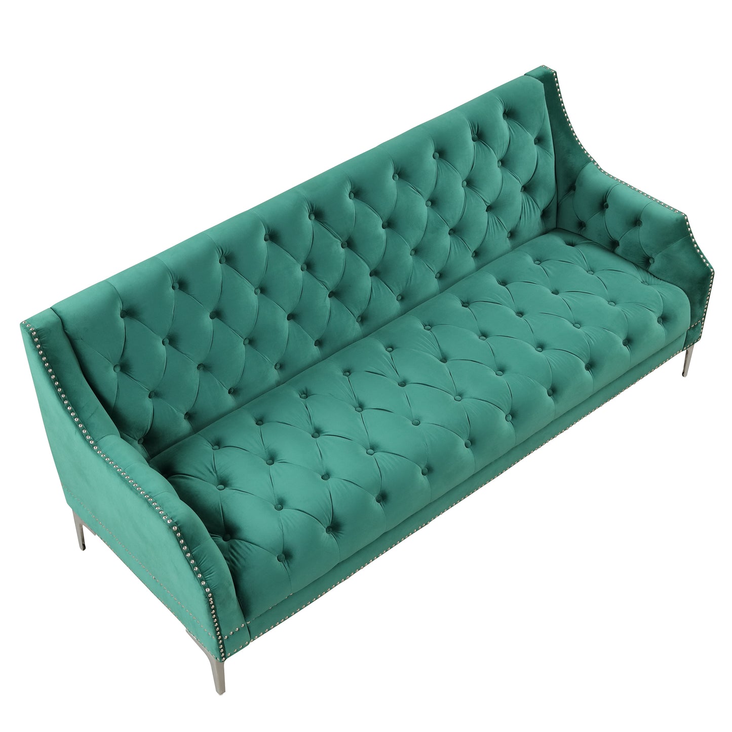 78-Inch Modern Dutch Plush Upholstered Green Sofa with Metal Legs