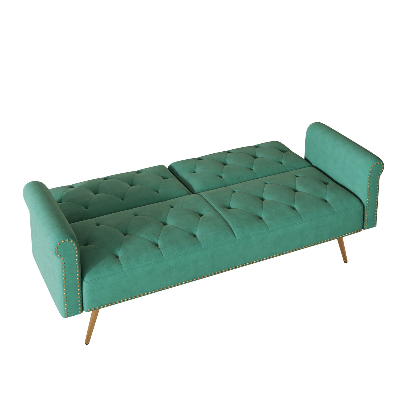 69.7 Green Velvet Sofa Bed with Nail Head Trim and Throw Pillow