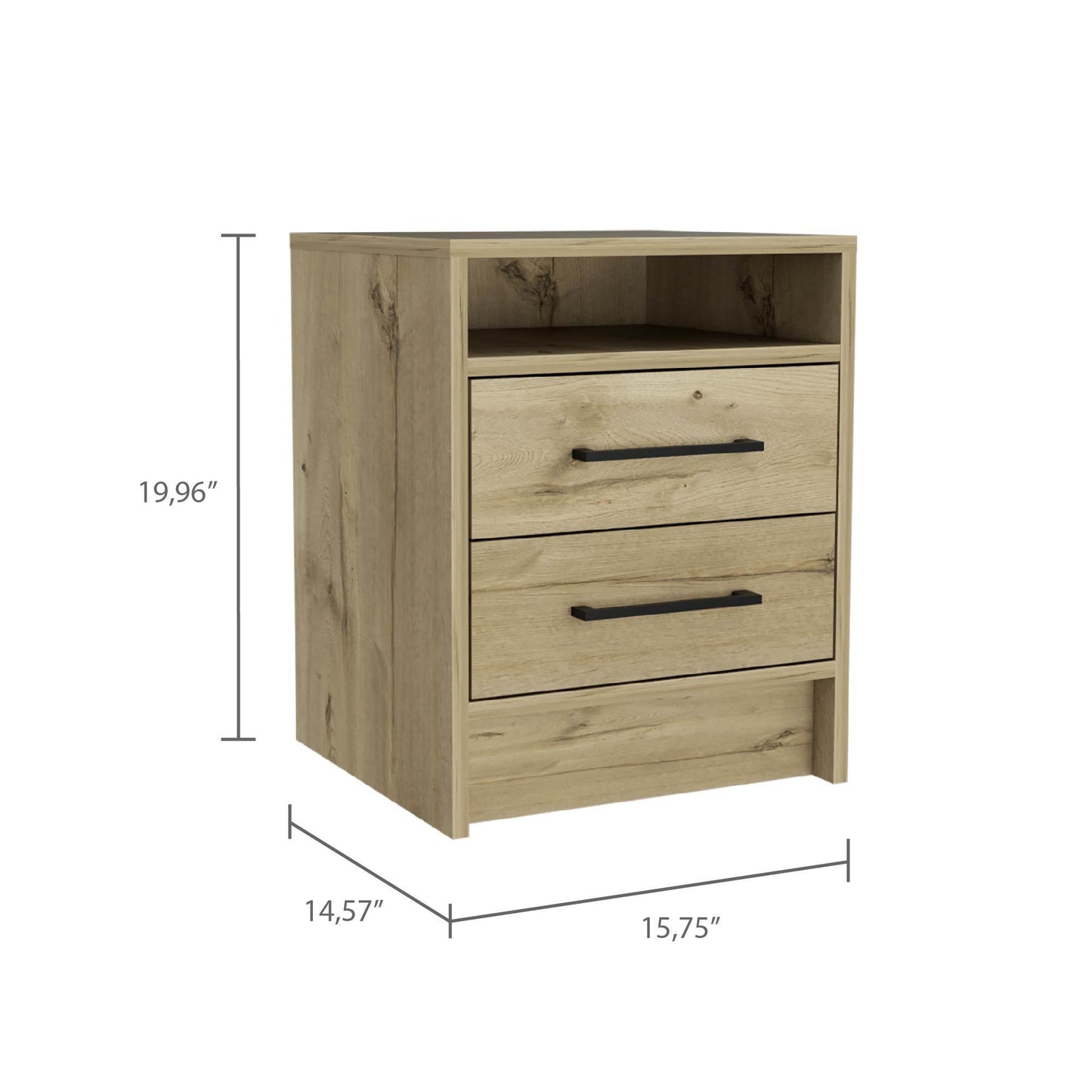 Eter Nightstand, Superior Top, Two Drawers -Light Oak