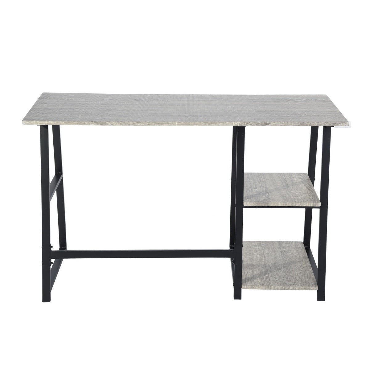 Adjustable Wooden Desk with 2 Open Shelves - GREY & BLACK