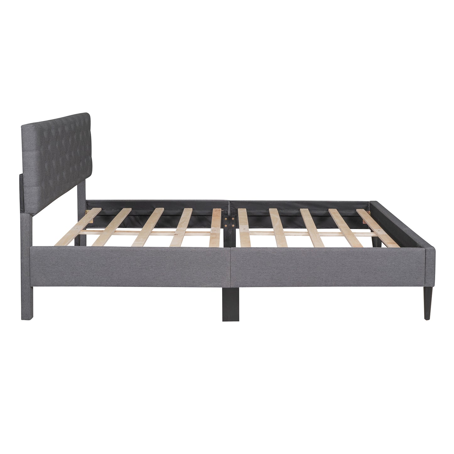 Upholstered Linen Platform Bed, Queen Size, Gray