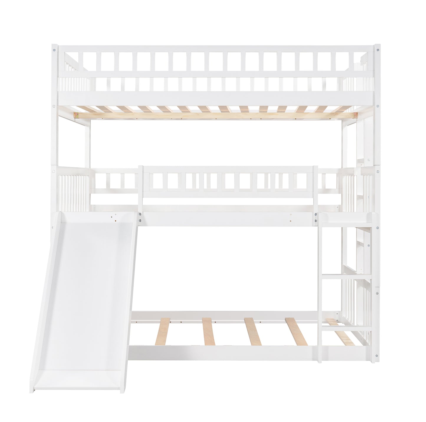 Three-Tier Bunk Bed with Versatile Sleeper Options, Slide, and Ladder, White