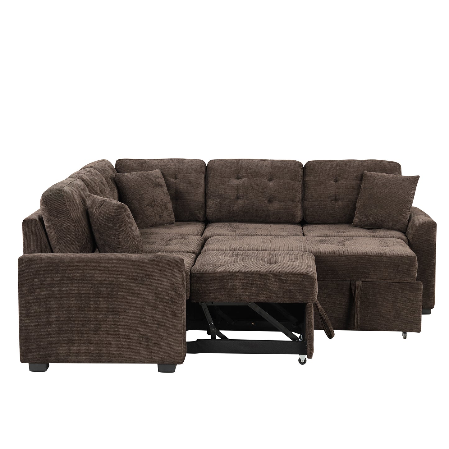 Convertible L-Shape Sleeper Sofa with USB Ports and Power Sockets, Brown