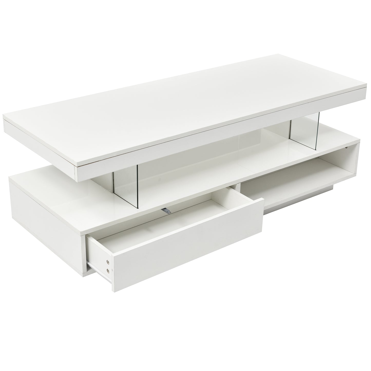 Modern LED Coffee Table with Storage Drawers and Display Shelves, Accent Furniture with Multicolor LED Lights