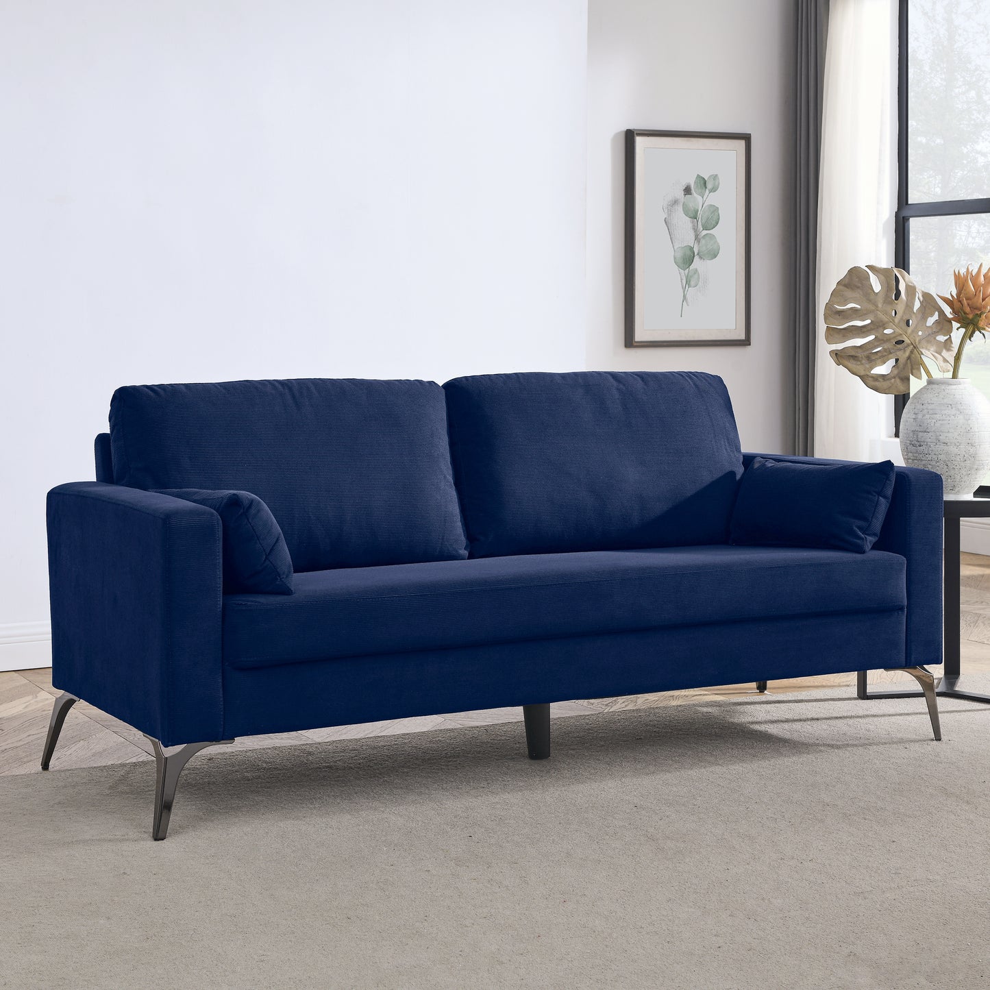 3-Piece Navy Corduroy Living Room Sofa Set with Modern Minimalist Design