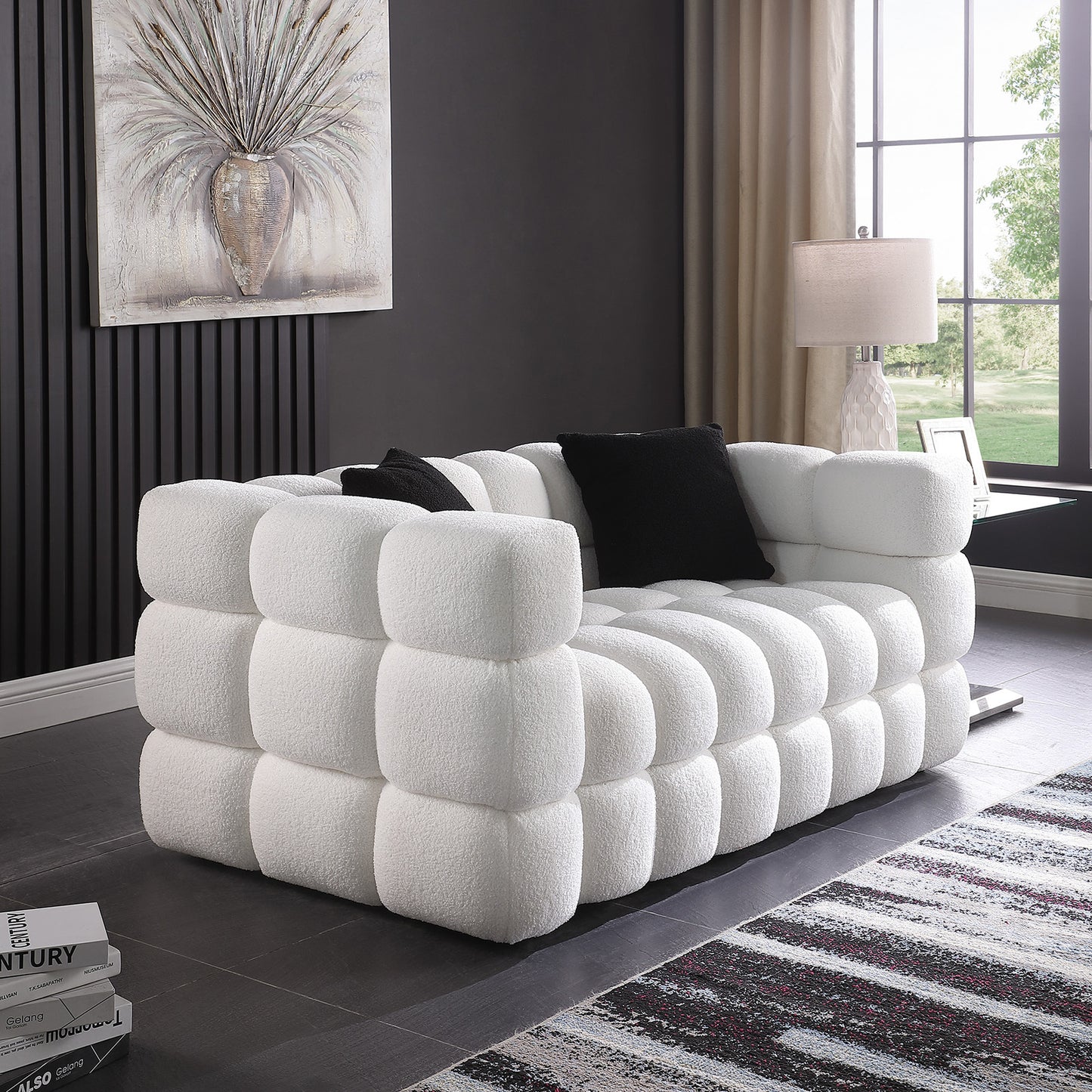 Plush Boucle White 3-Seater Marshmallow Sofa