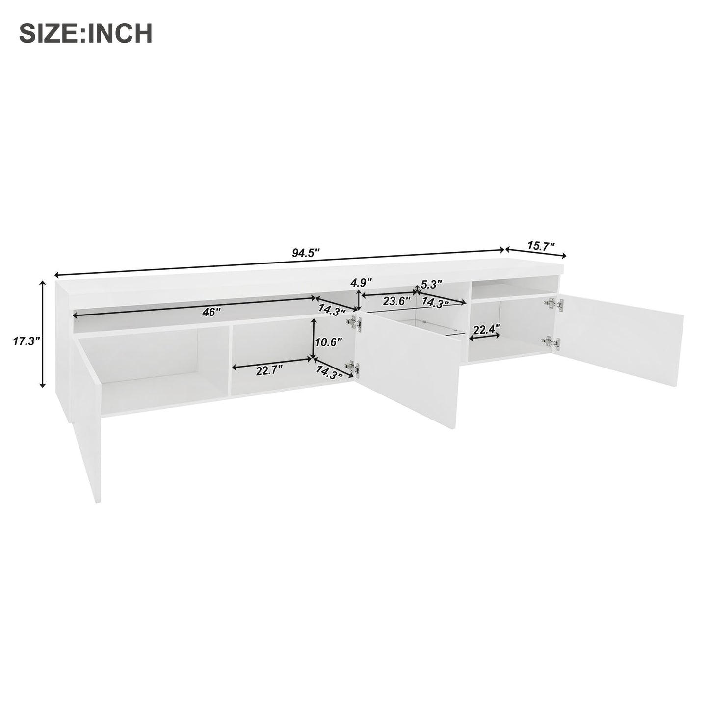 Modern White TV Stand with Glass Shelves and LED Lights for TVs Up to 100