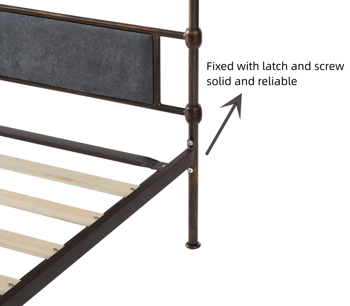 Queen size High Boad Metal bed with soft head and tail, no spring, easy to assemble, no noise