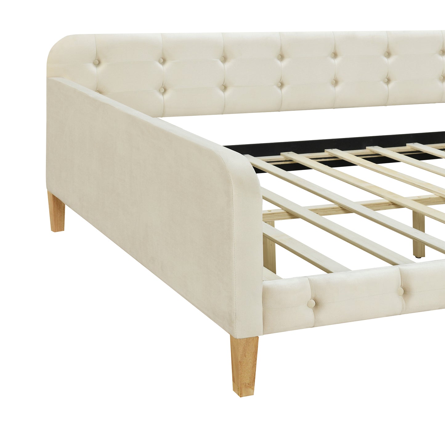 Full Size Upholstered Daybed with 4 Support Legs,White