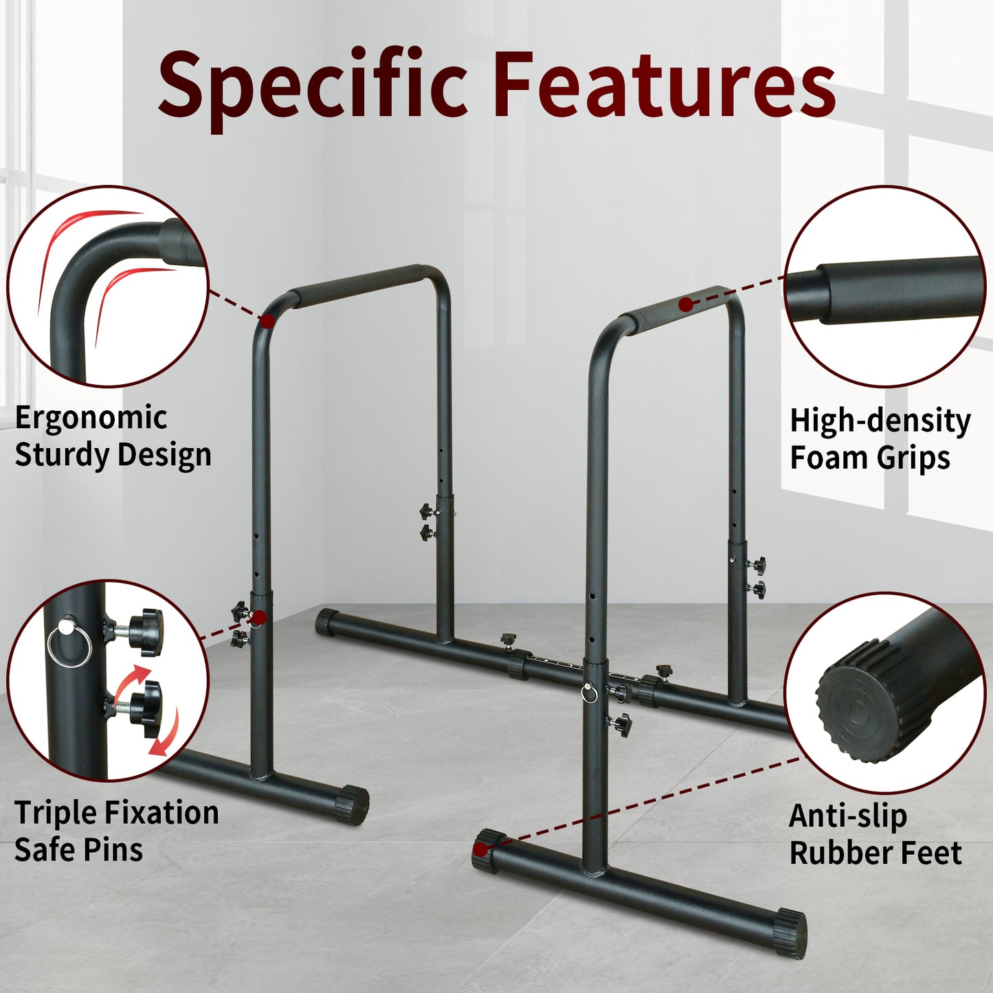 Power Tower Dip Station Pull Up Bar Stand Adjustable Height Heavy Duty Multi-Function Fitness Training Equipment