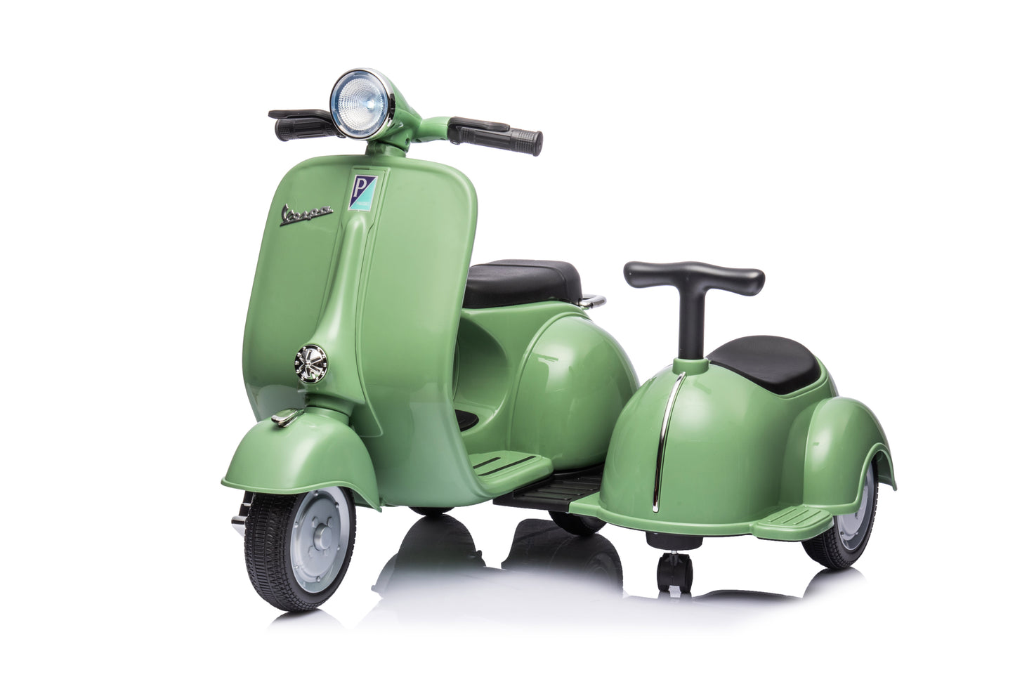 6V LICENSED Vespa Scooter Motorcycle with Side Car for kids, Green