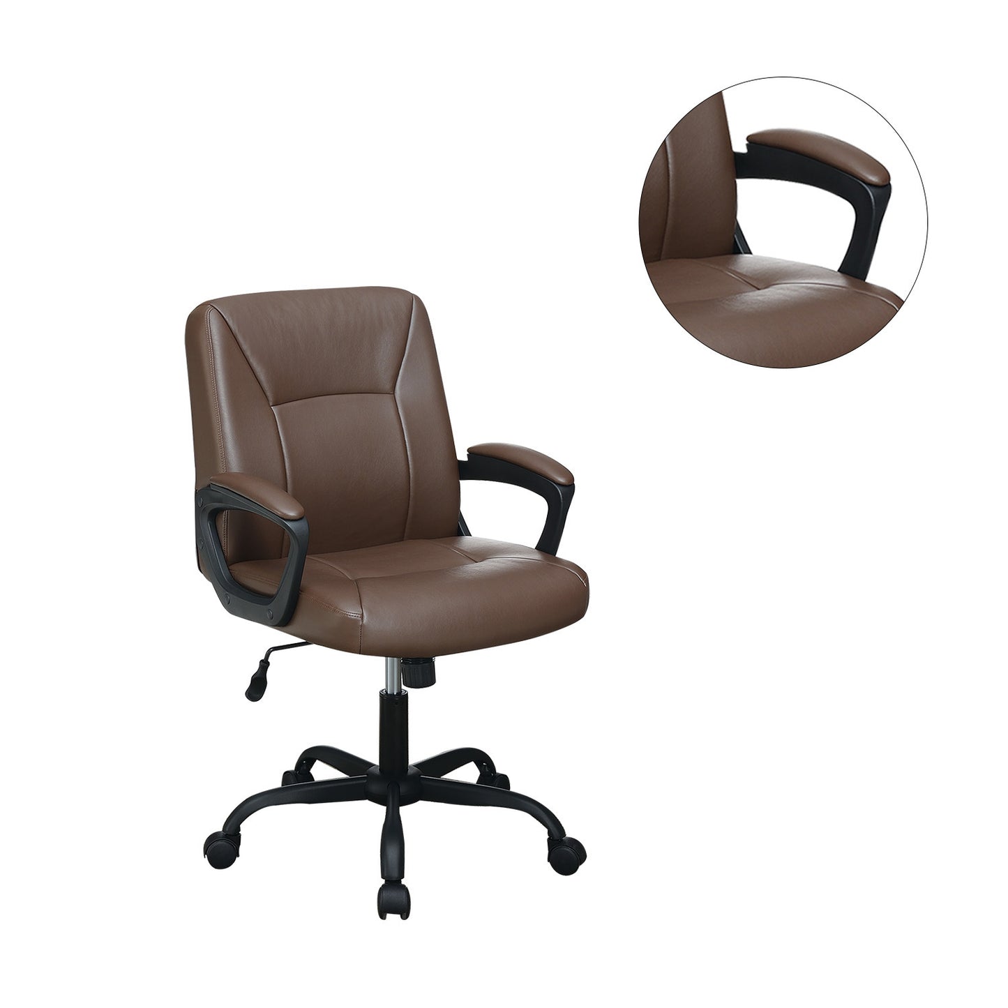 Adjustable Height Office Chair with Padded Armrests, Brown