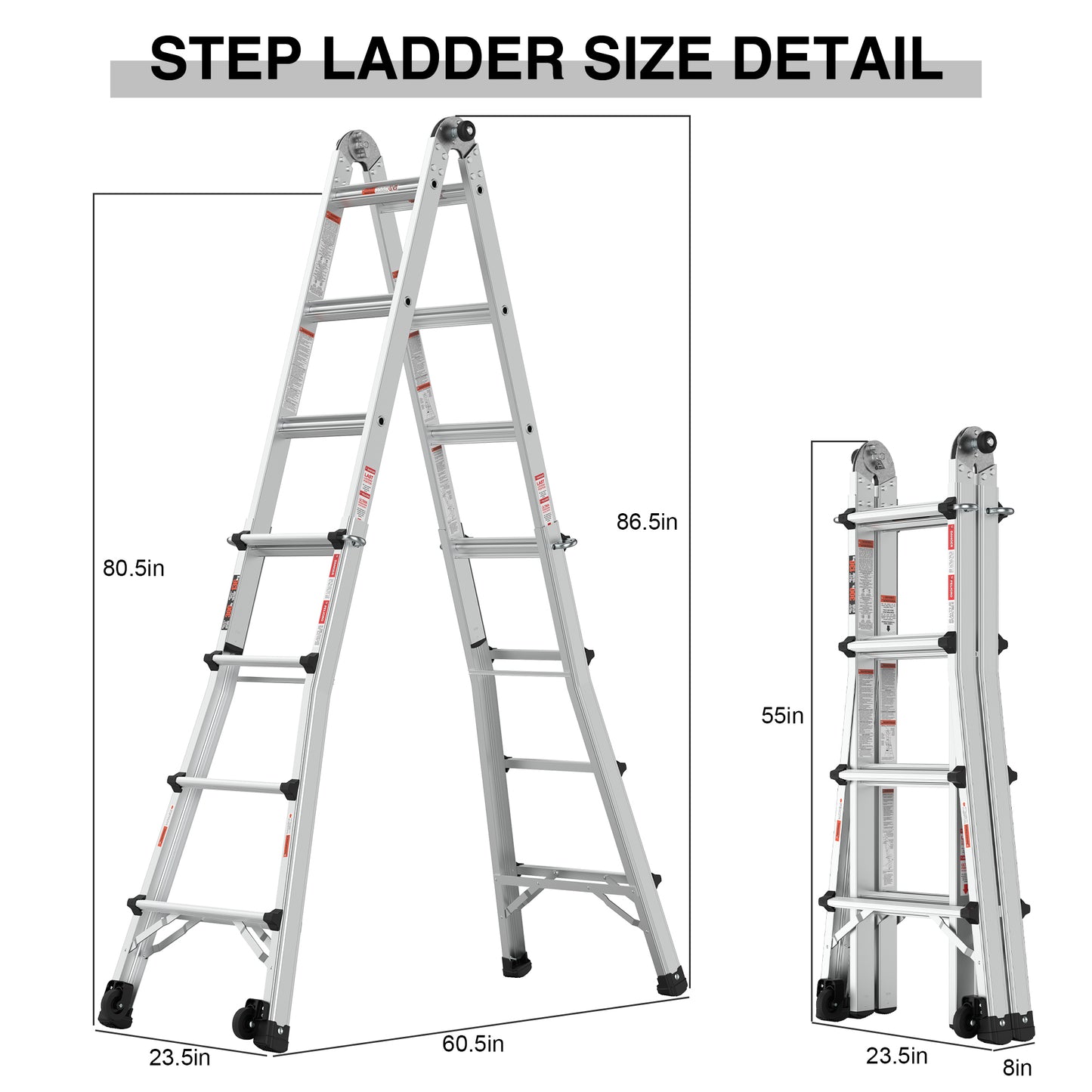 Aluminum Multi-Position Ladder with Wheels, 300 lbs Weight Rating, 17 FT