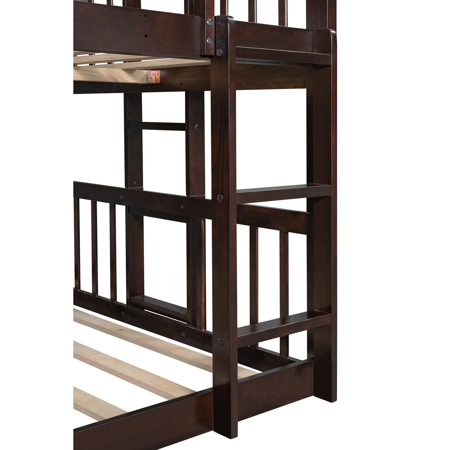 Espresso Full Triple Bunk Bed with Slide and Convertible Built-in Ladder