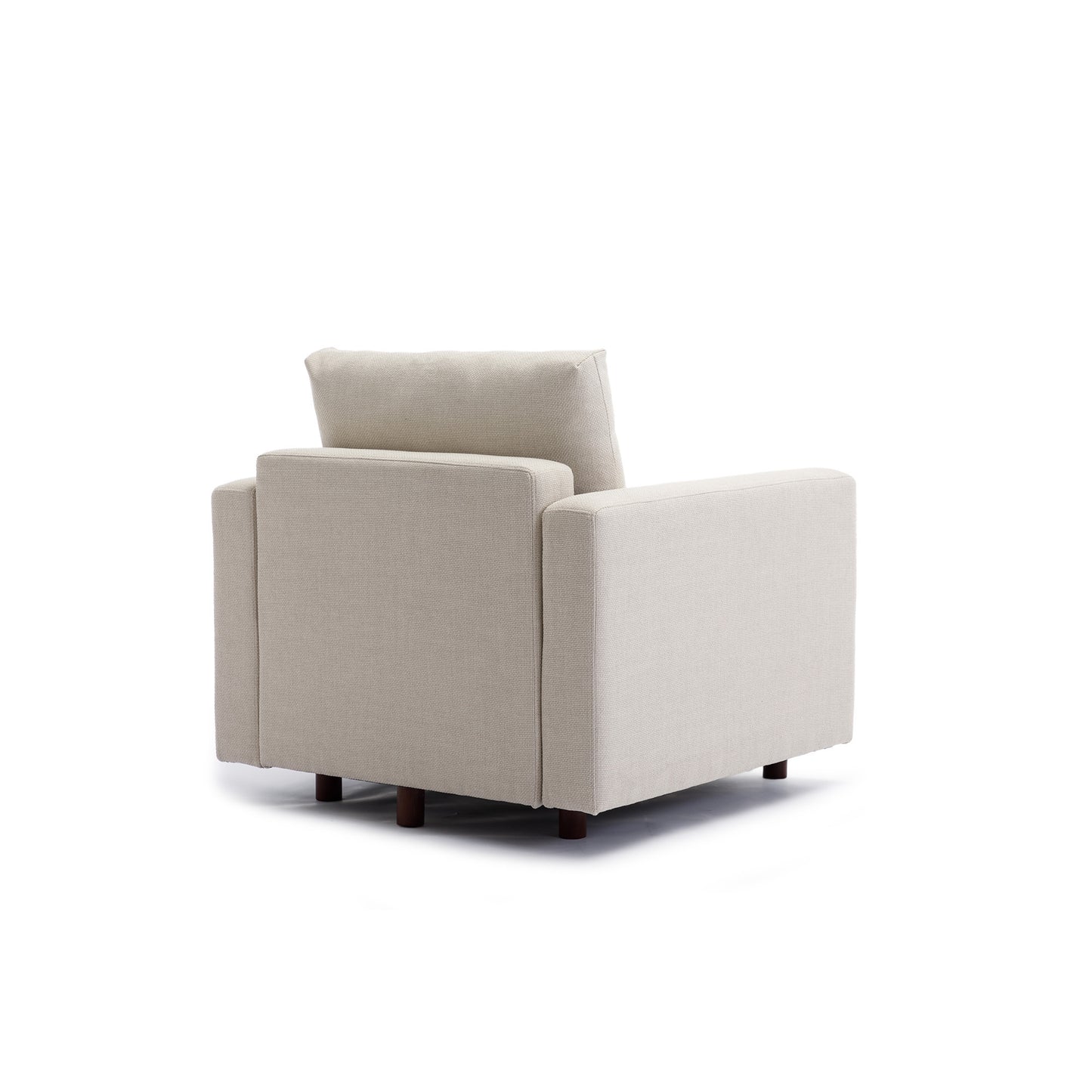 Cream 3-Seat Sectional Sofa Couch with Ottoman, High Quality Linen Cover, Sturdy Wood Frame