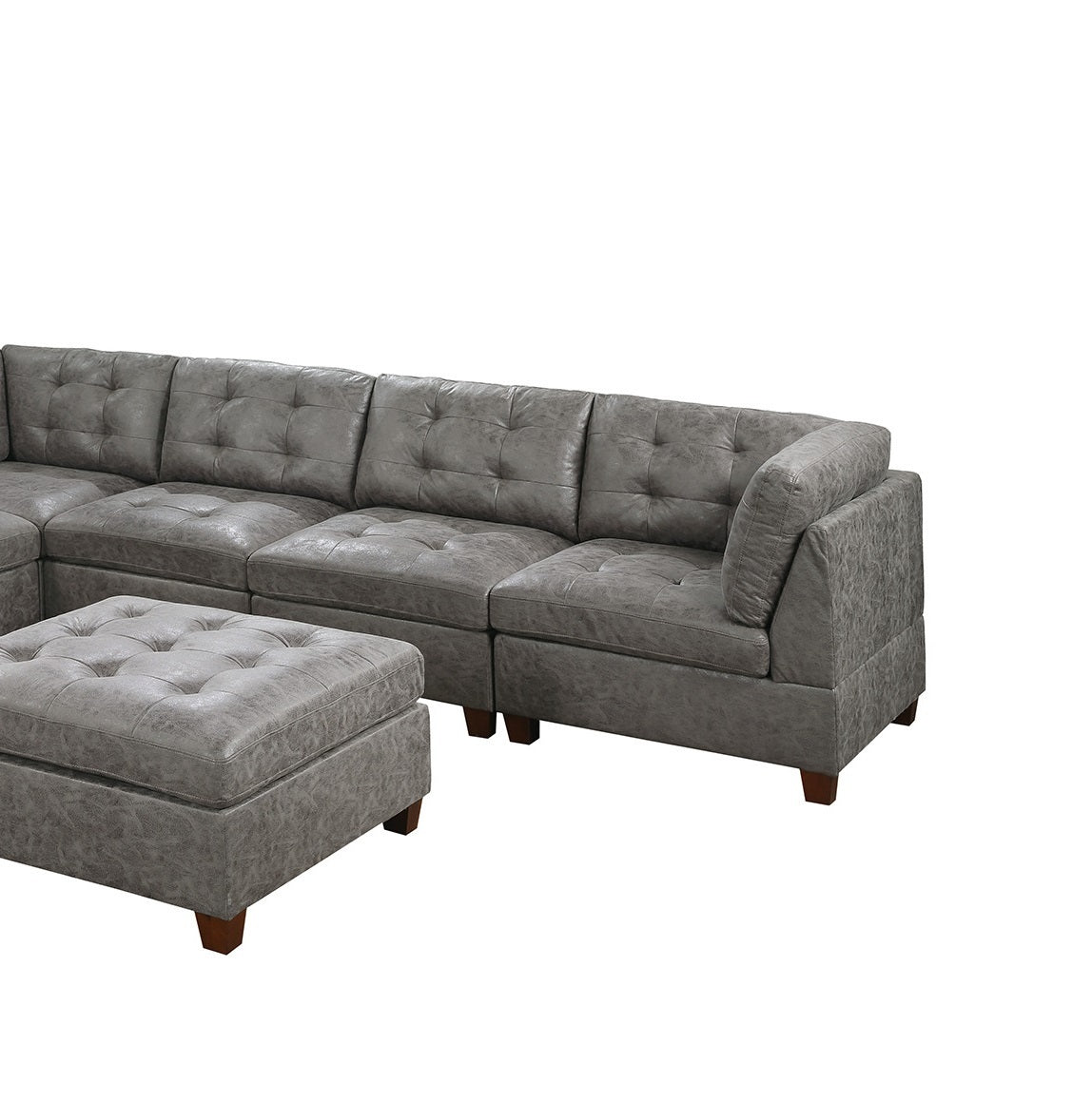 Sophisticated Antique Grey Modular Sectional 7pc Set with Tufted Leatherette Design