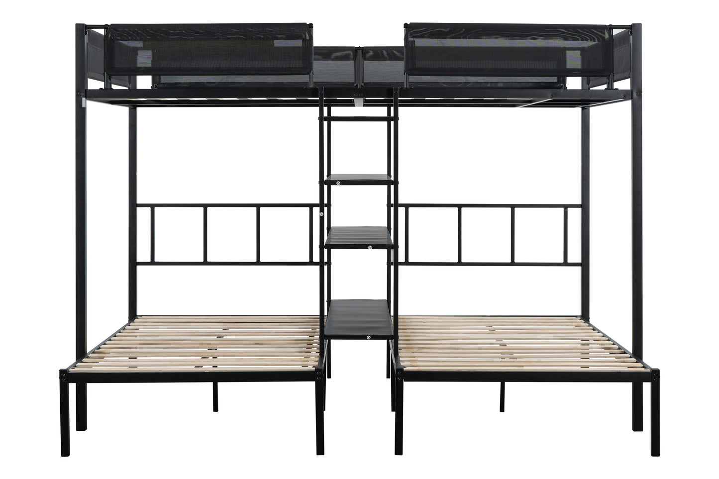 Metal Bunk Bed with Three Tiers Shelves