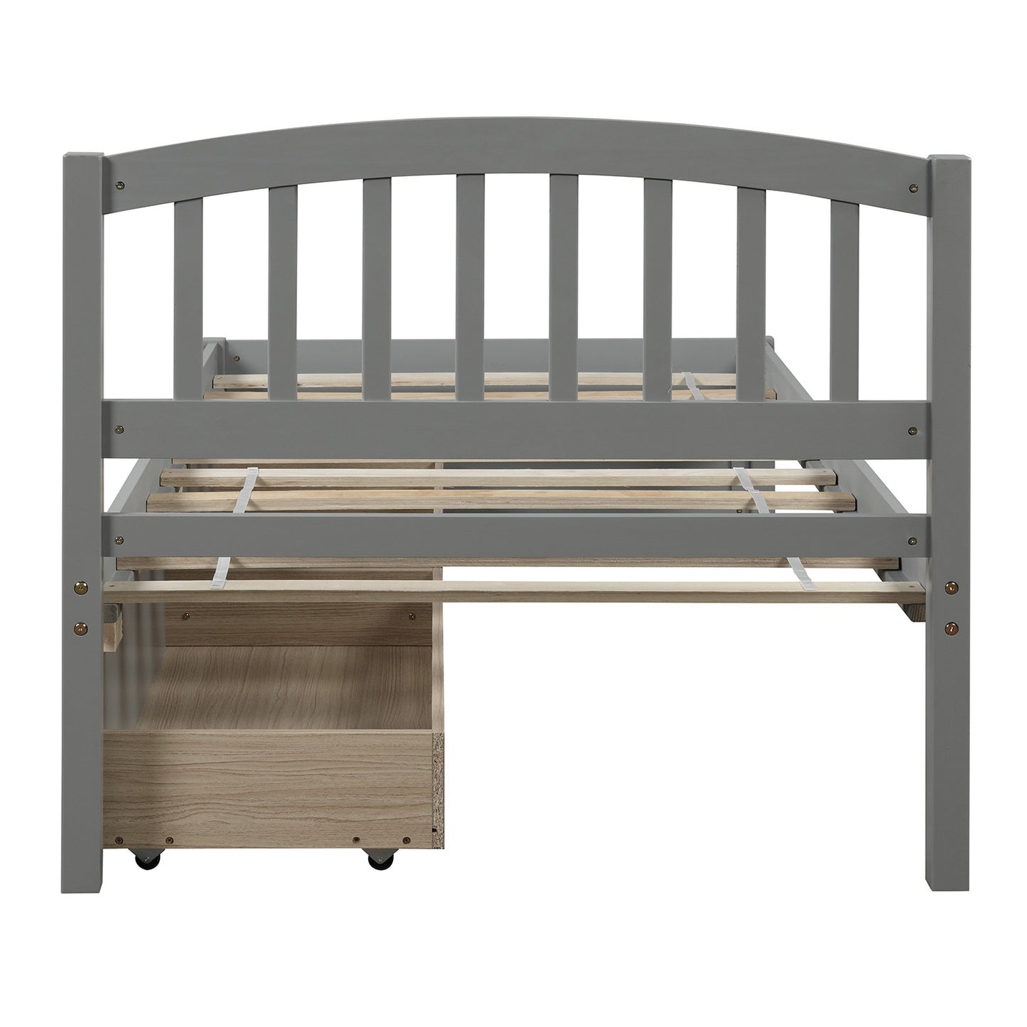 Twin Platform Storage Bed Wood Bed Frame with Two Drawers and Headboard, Gray