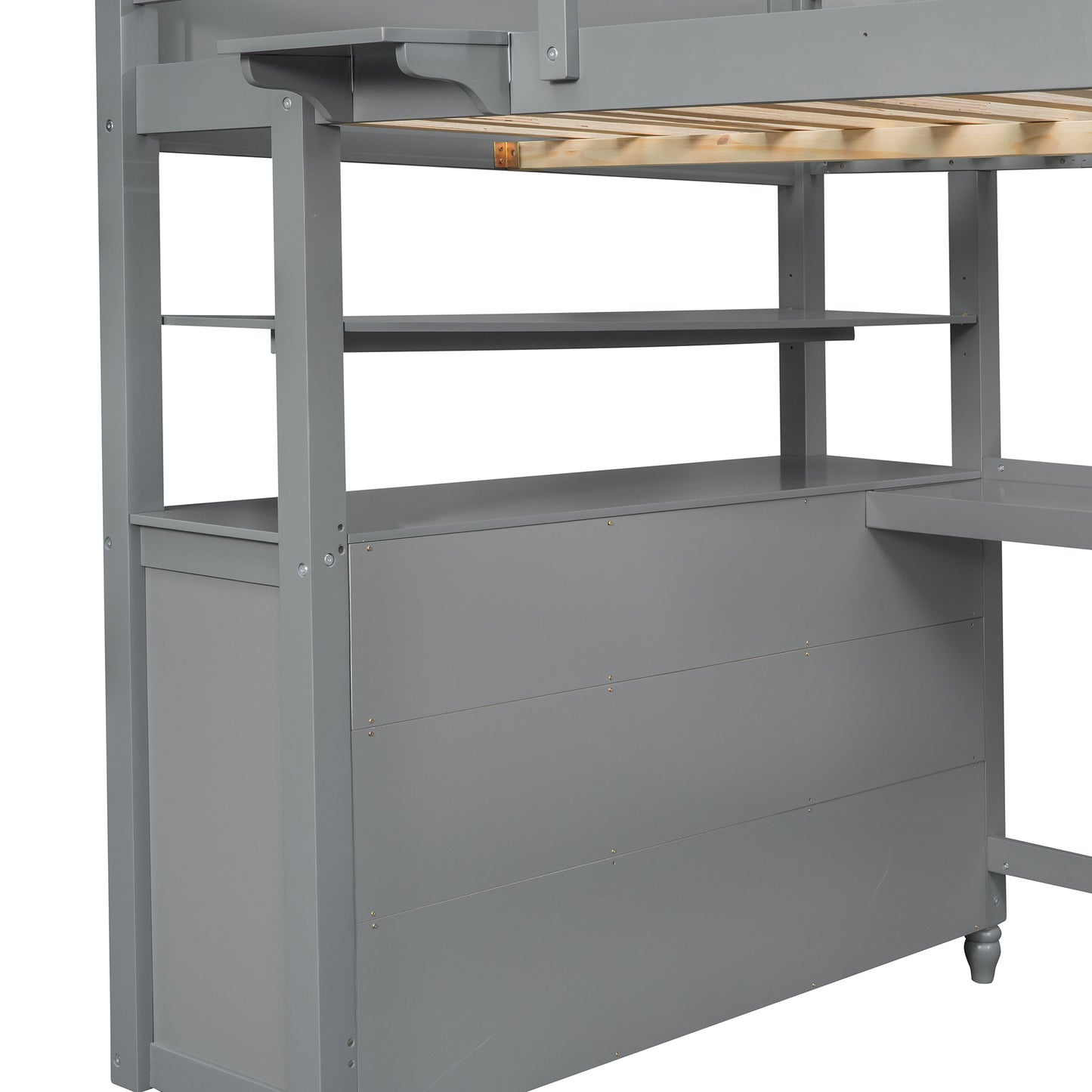 Full size Loft Bed with Drawers and Desk, Wooden Loft Bed with Shelves - Gray