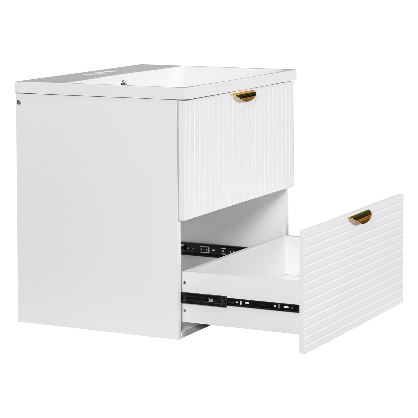 Modern 24-Inch Wall-Mounted Bathroom vanity with 2 Drawers, White  - Ideal for Small Bathrooms