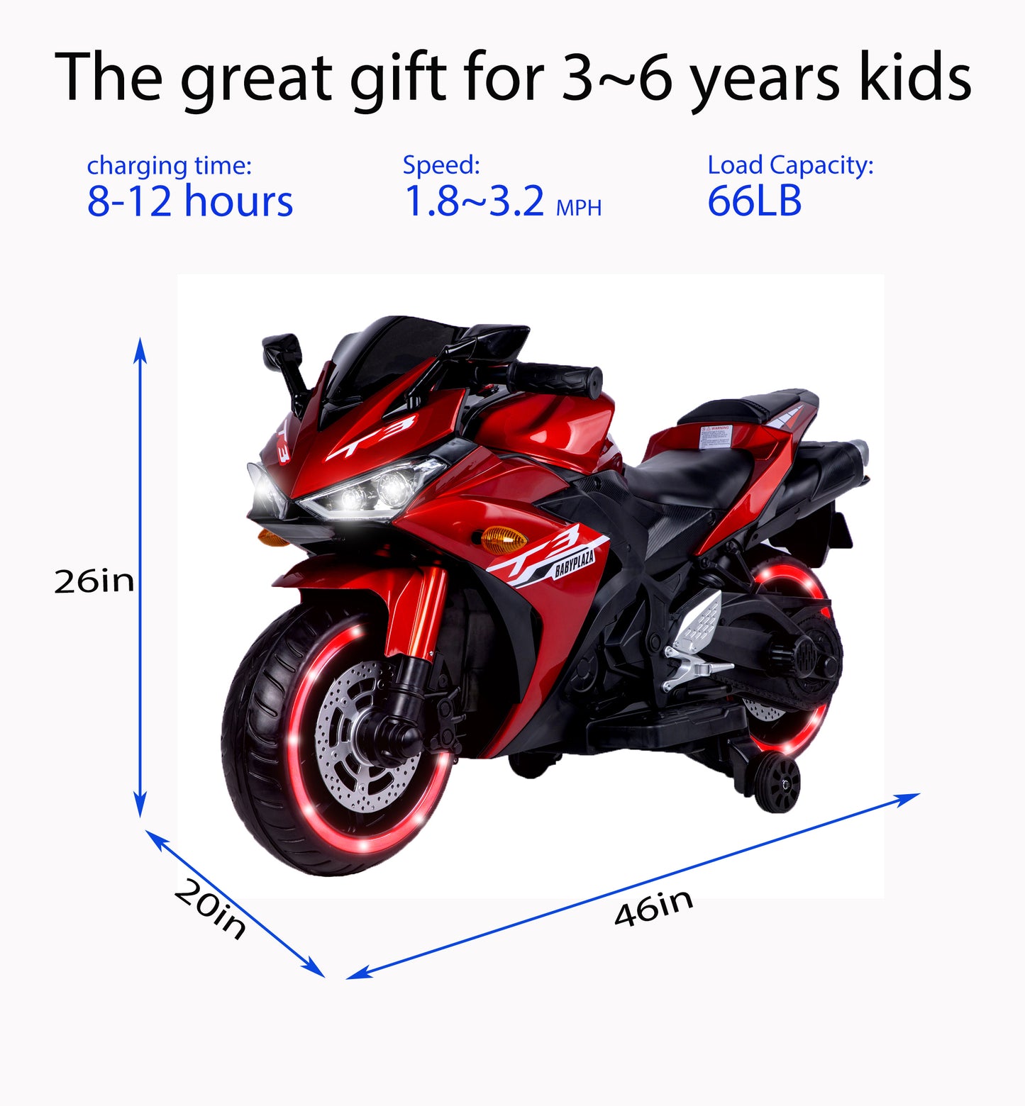 Kids Motorcycle 12V Ride-On Toy with Training Wheels and Entertainment Functions