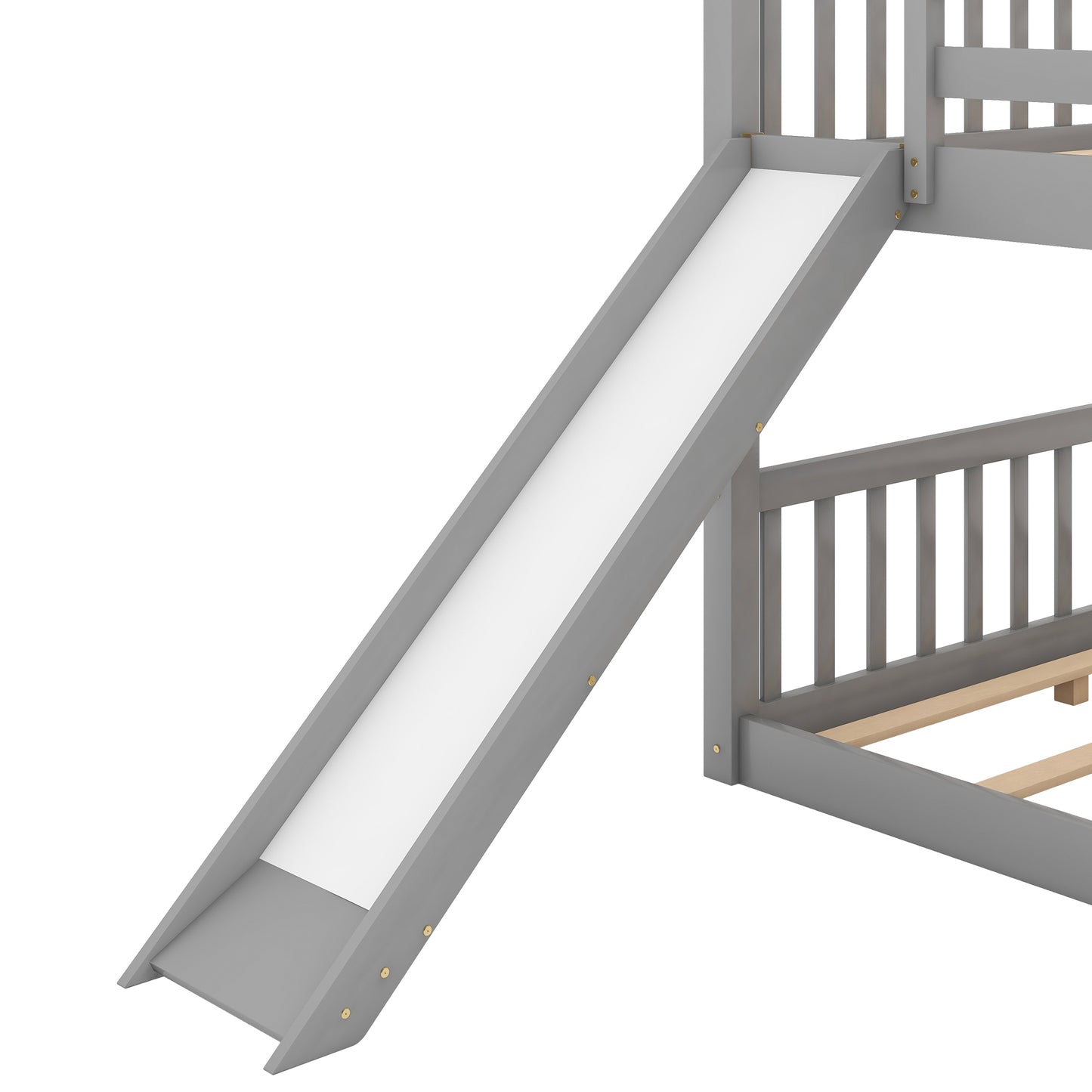 Gray Full Bunk Bed with Slide, Reversible Ladder, and Modern Design