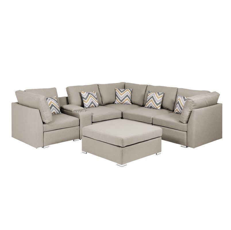 Amira Reversible Sectional Sofa with USB Console, Ottoman, and Modular Design