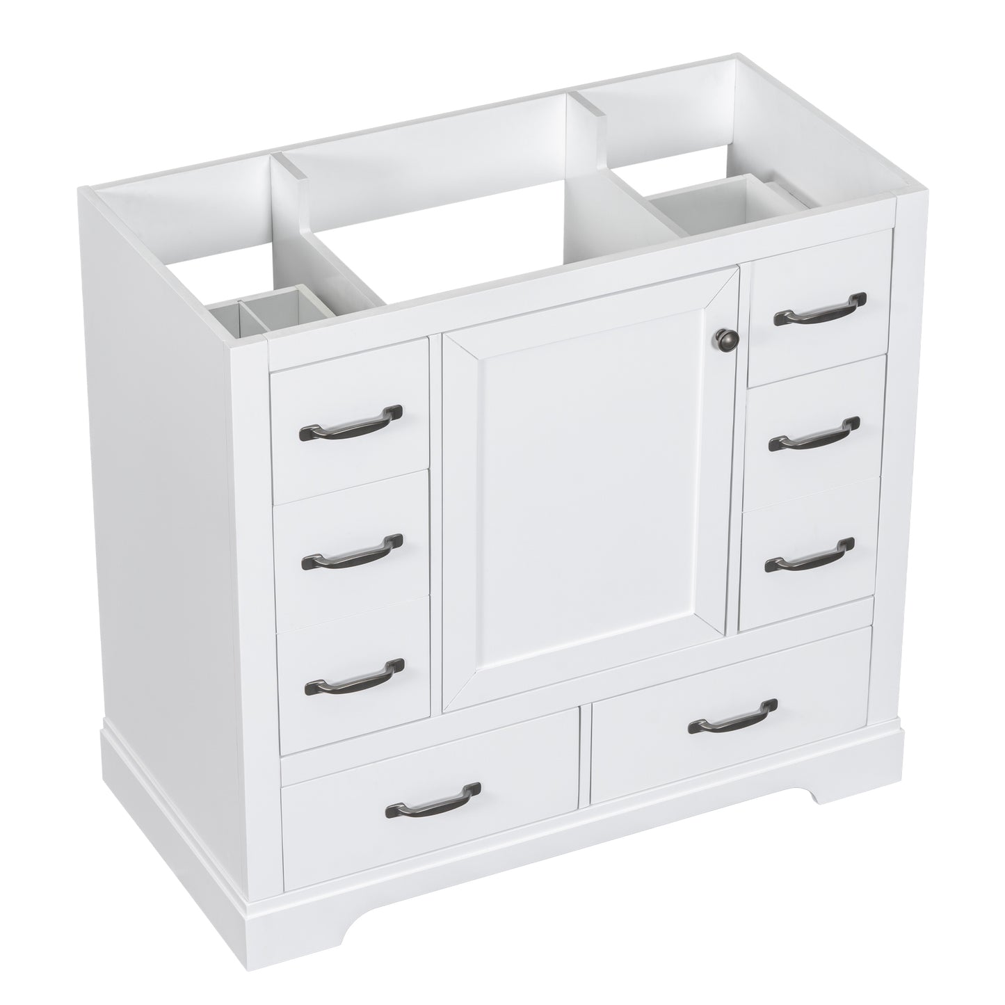 36" Bathroom Vanity without Sink, Cabinet Base Only, Six Drawers, Multi-Functional Drawer Divider, Adjustable Shelf, White