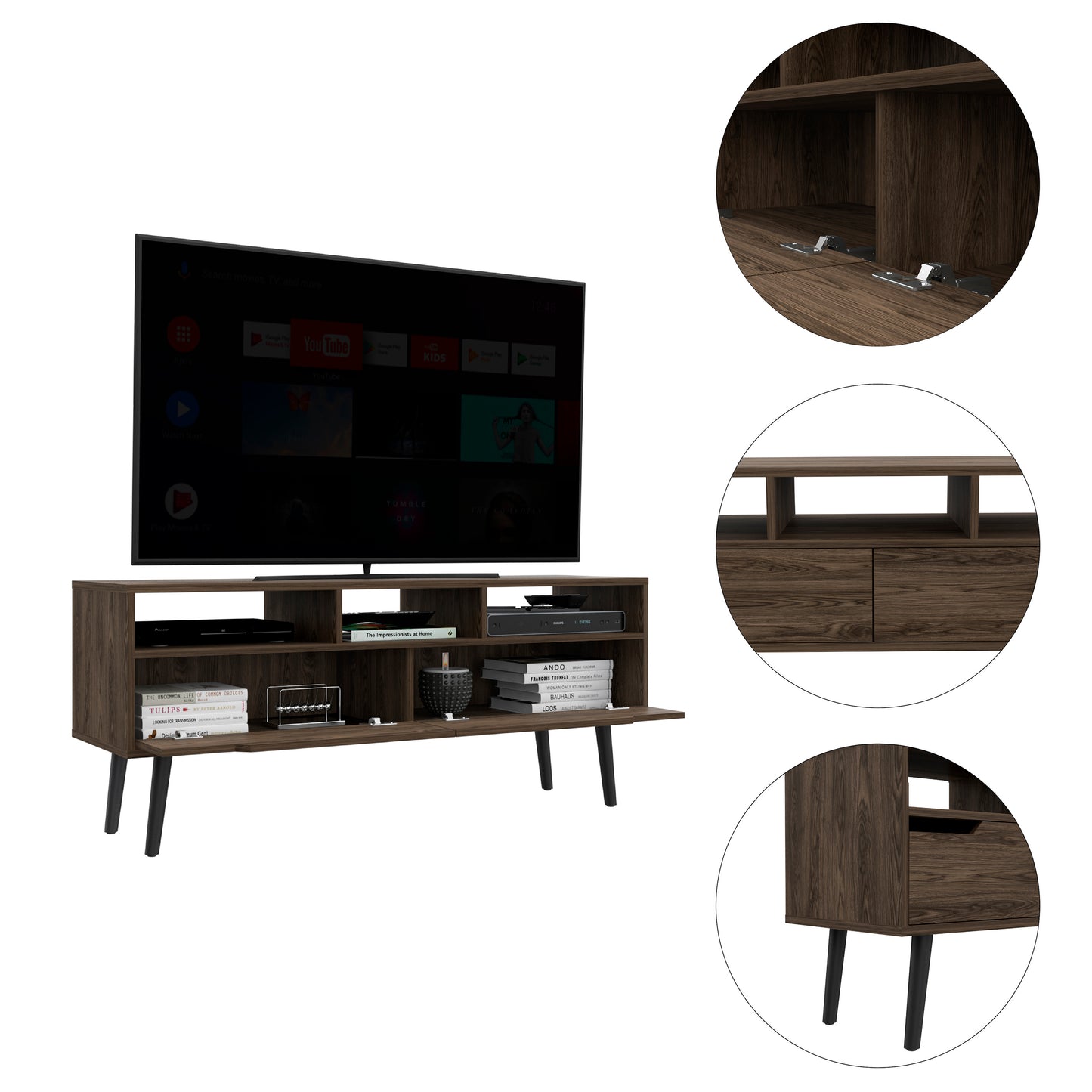 Dark Walnut TV Stand with 2 Drawers and 3 Shelves in New Haven Style