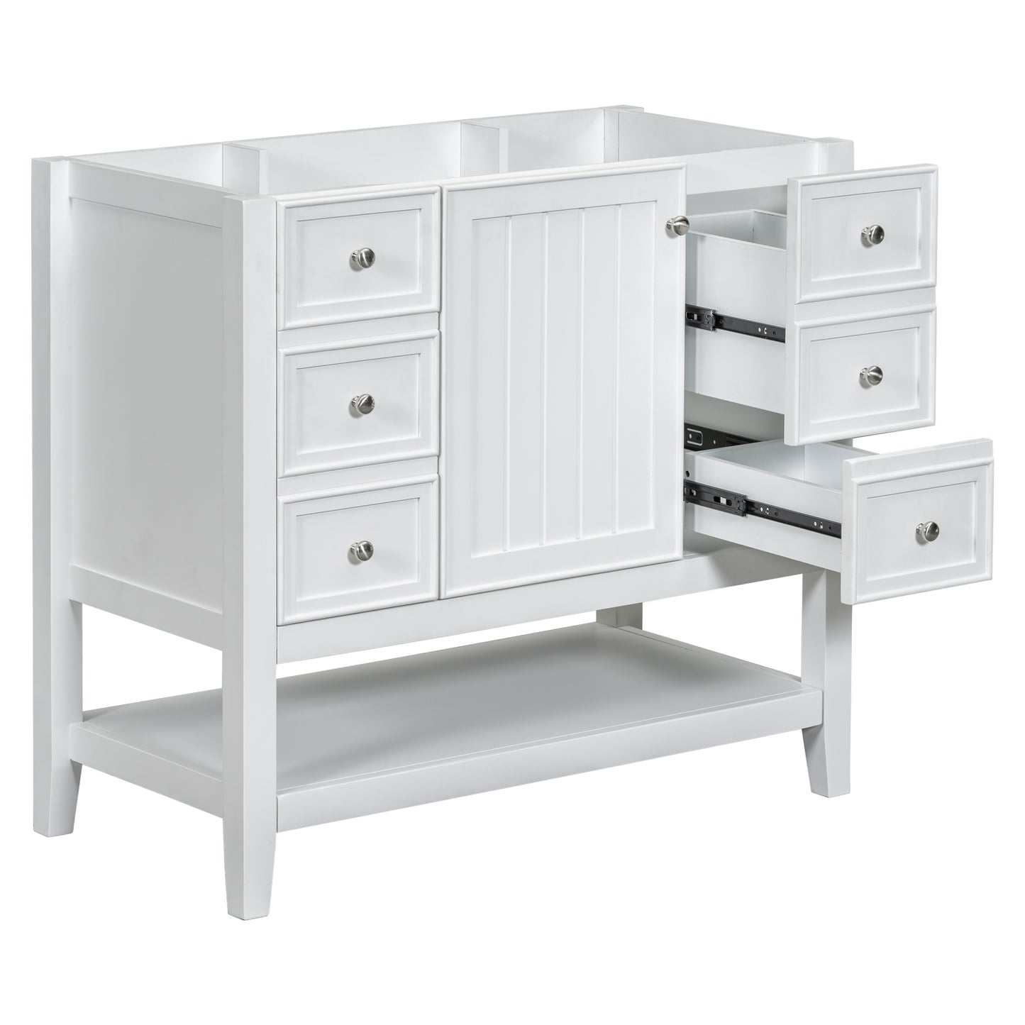 36" Bathroom Vanity without Sink, Cabinet Base Only, One Cabinet and three Drawers, White